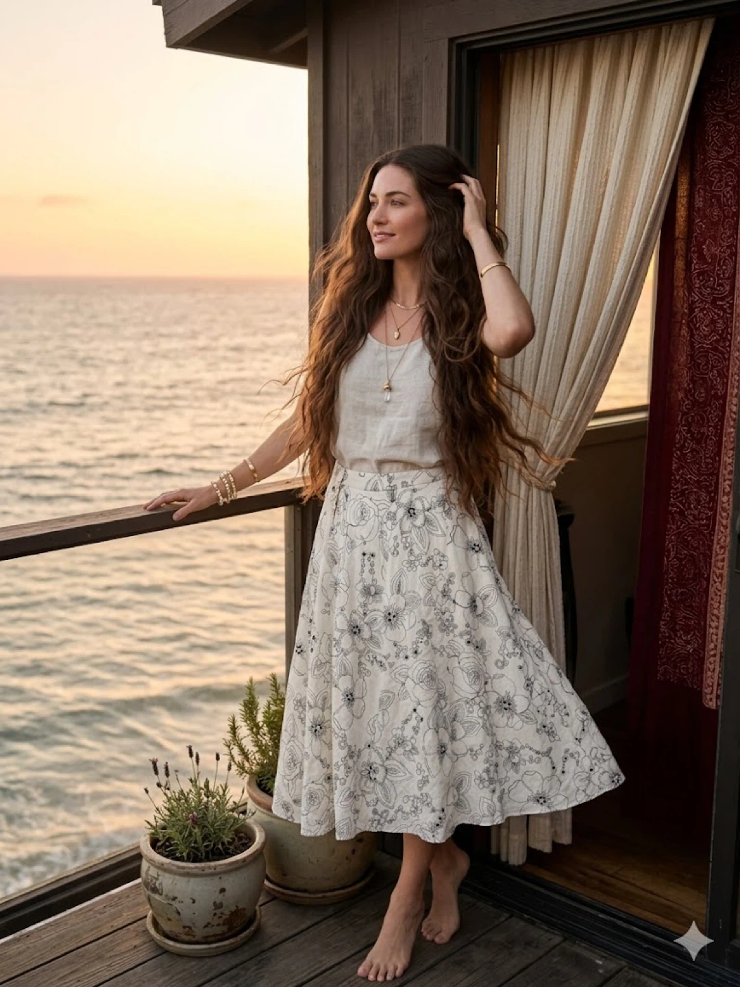 White Floral Embroidered Midi Skirt