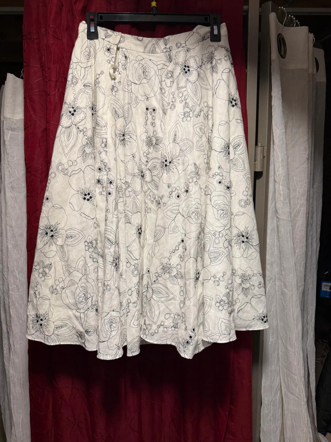 White Floral Embroidered Midi Skirt - photo 2