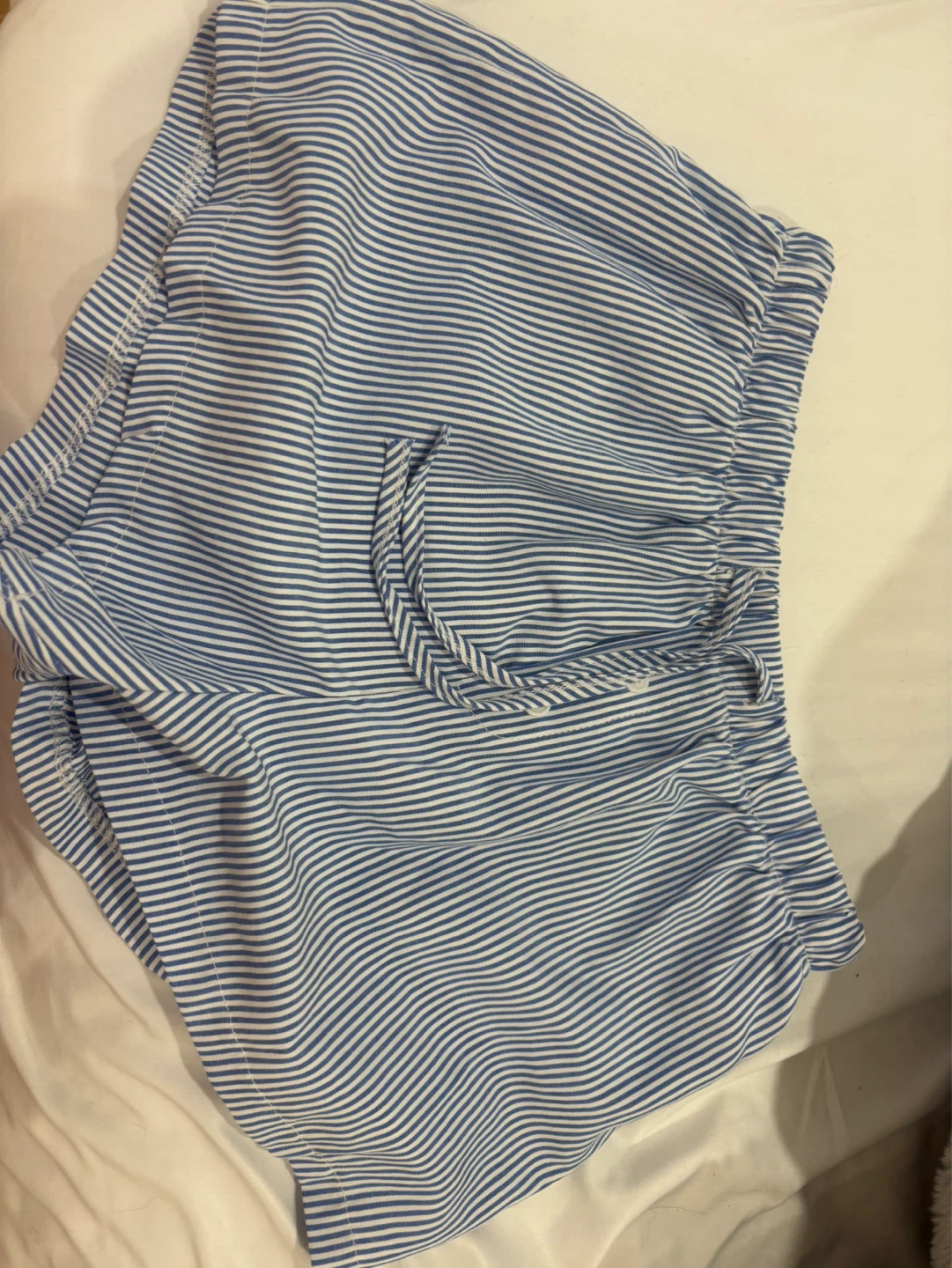 Blue and White Striped Pajama Shorts