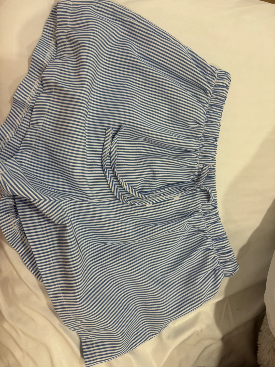 Blue and White Striped Pajama Shorts - photo 2
