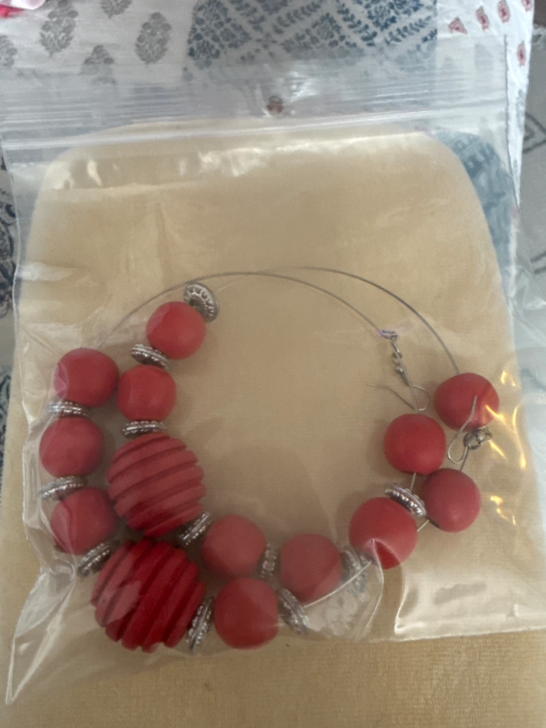 Red Beaded Necklace with Earrings