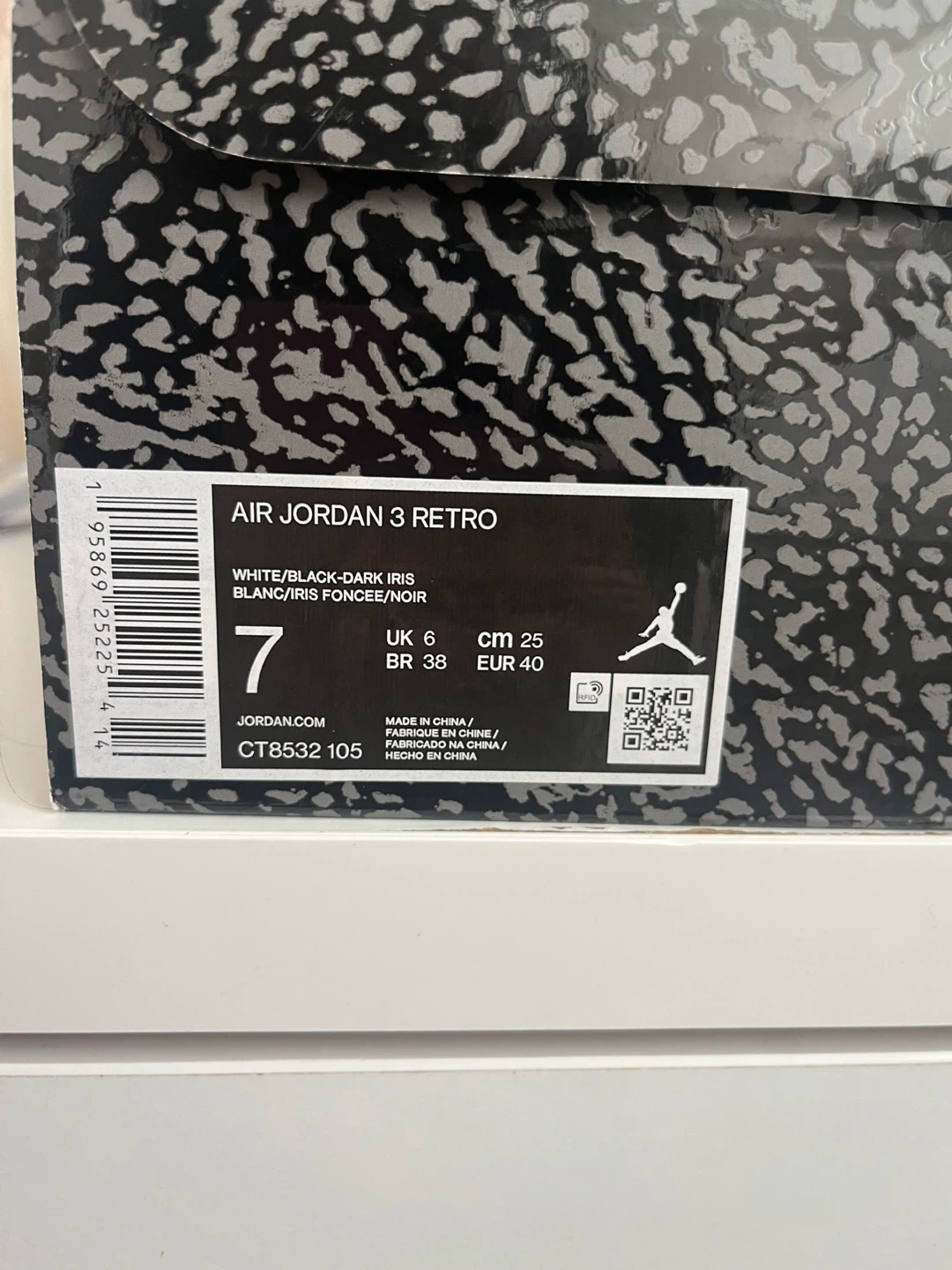 Air Jordan 3 Retro White/Black-Dark Iris Shoes Size 7 (EUR 40) - photo 3