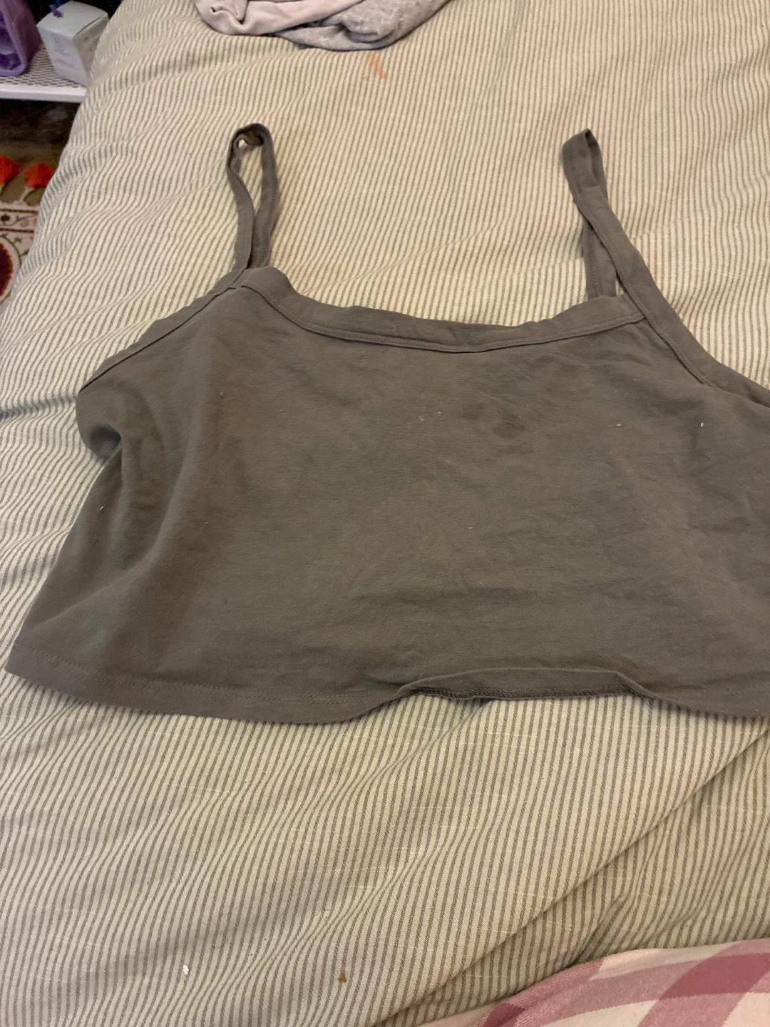 Green Grey Spaghetti Strap Crop Top
