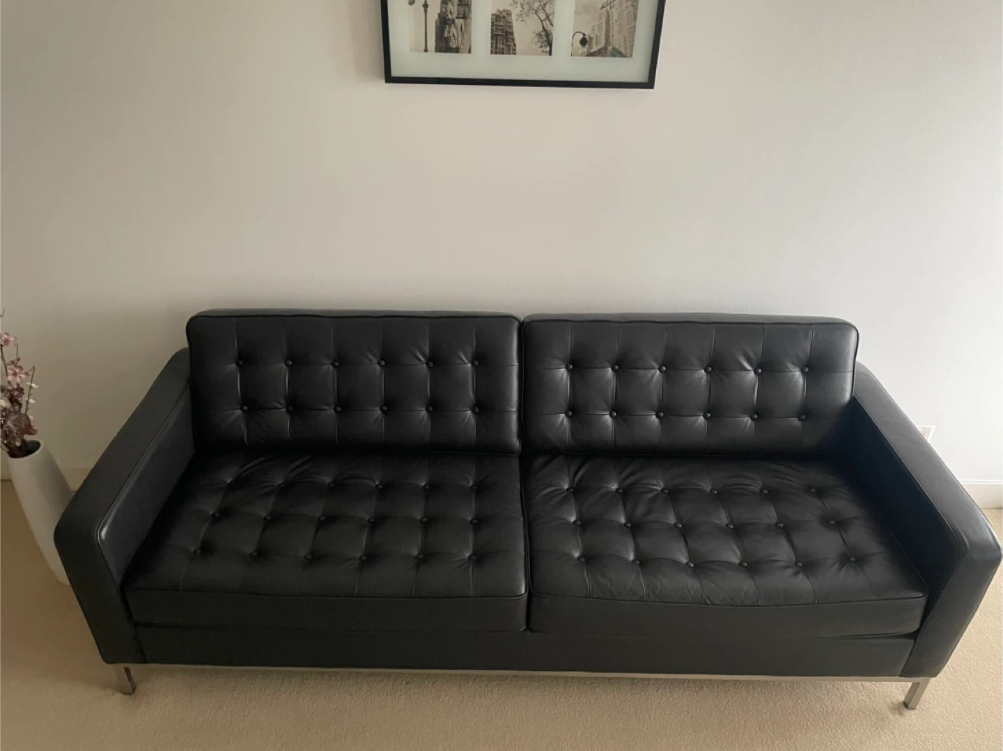 EQ3 Black Leather Couch - photo 3