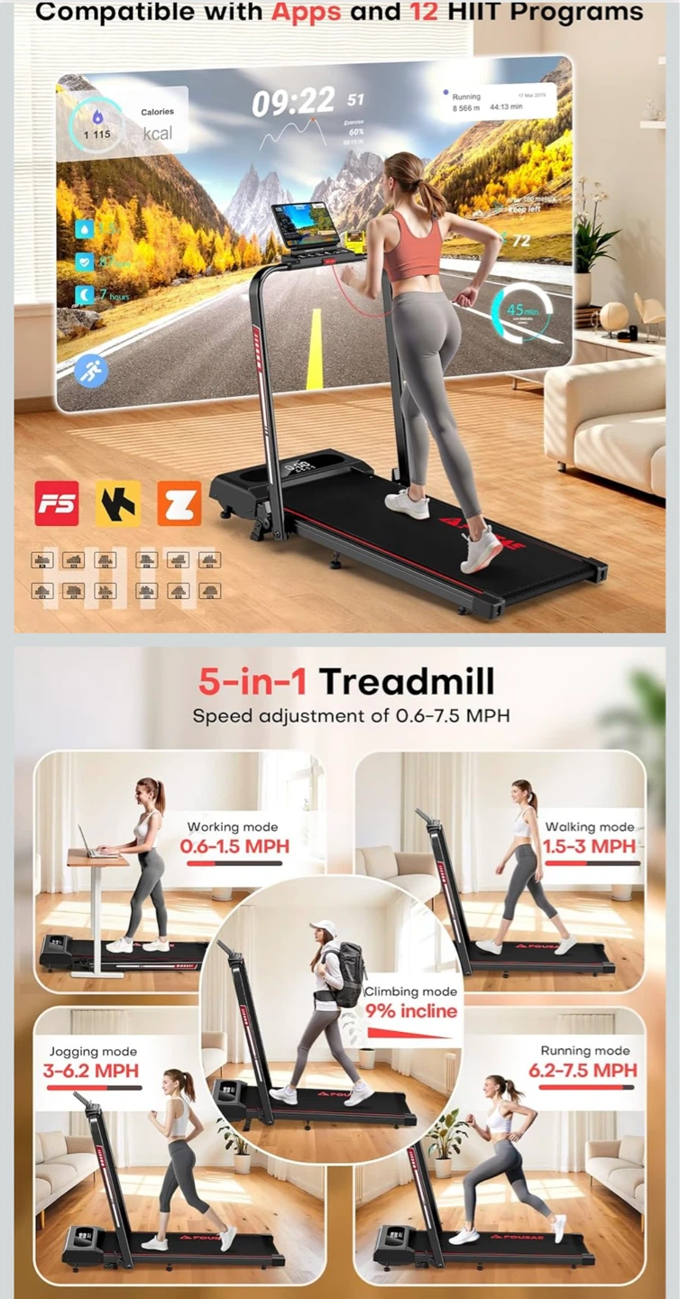 FOUSAE 5 in 1 Foldable Treadmill - photo 2