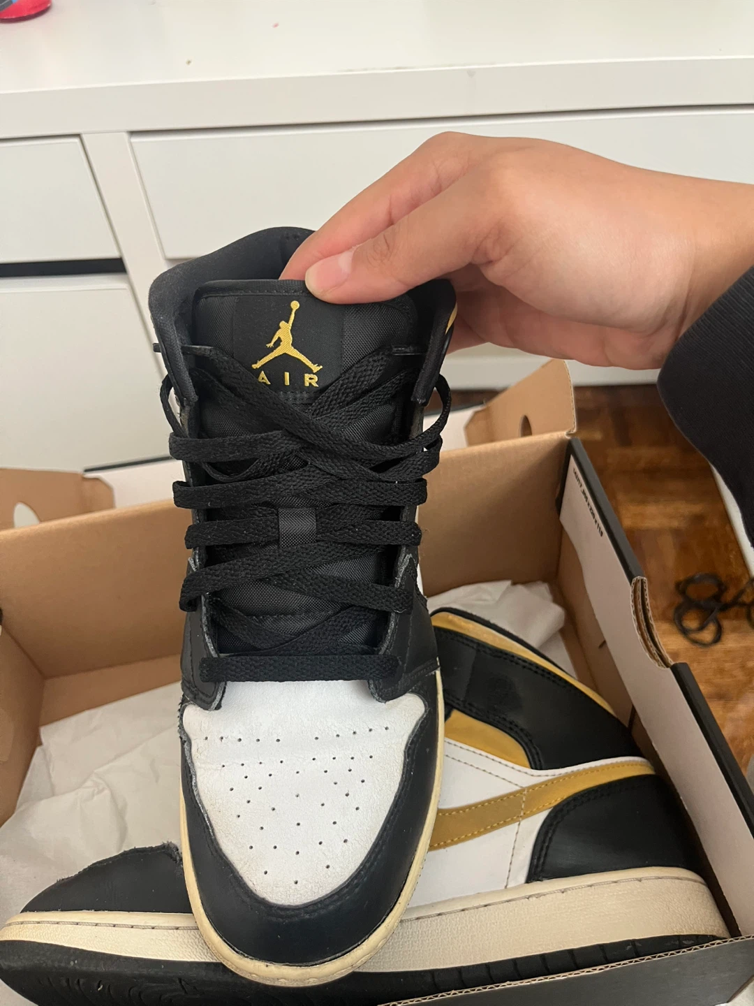 Air Jordan 1 Mid Black White Gold Sneakers - photo 3