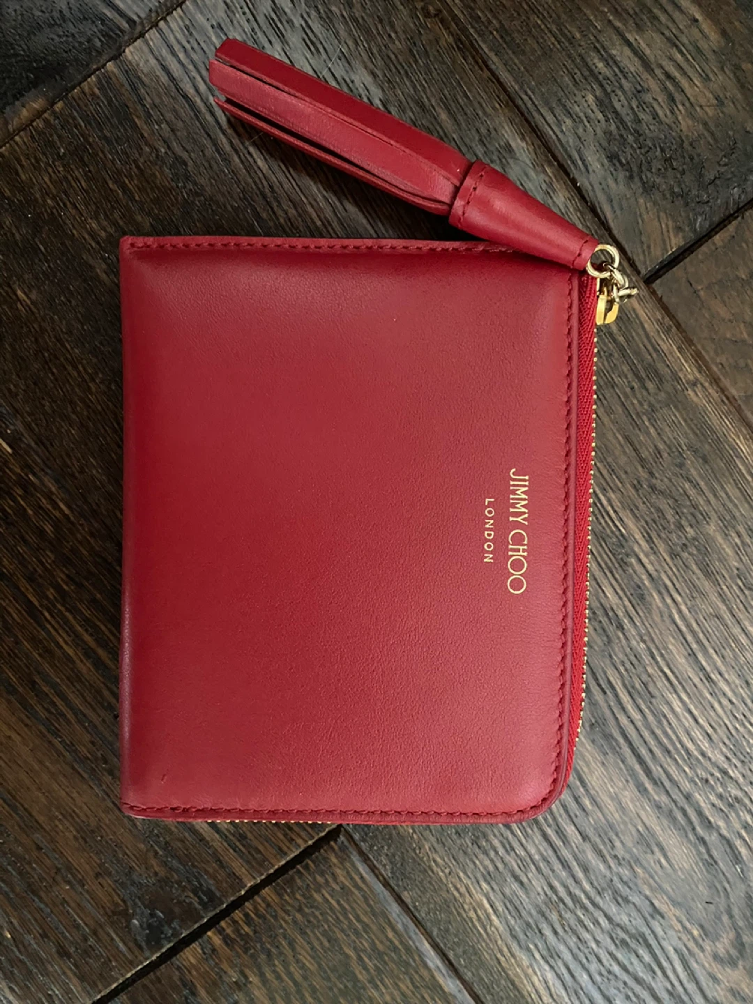 Jimmy Choo Red Leather Zip-Around Wallet with Tassel