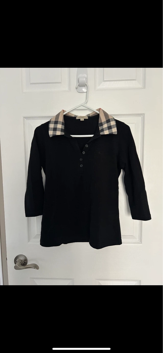 Burberry Black Polo Shirt with Classic Check Collar