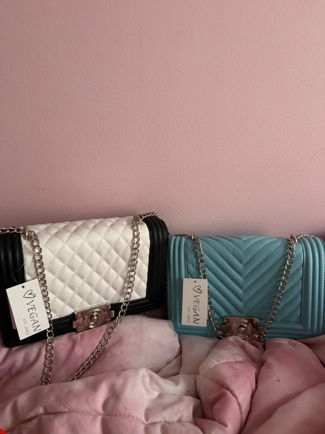 2 Vegan Quilted Chain Crossbody Bag
