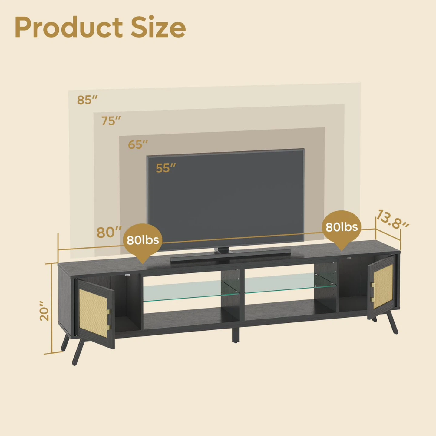 Bestier 80 Inch Rattan TV Stand with Storage - photo 2