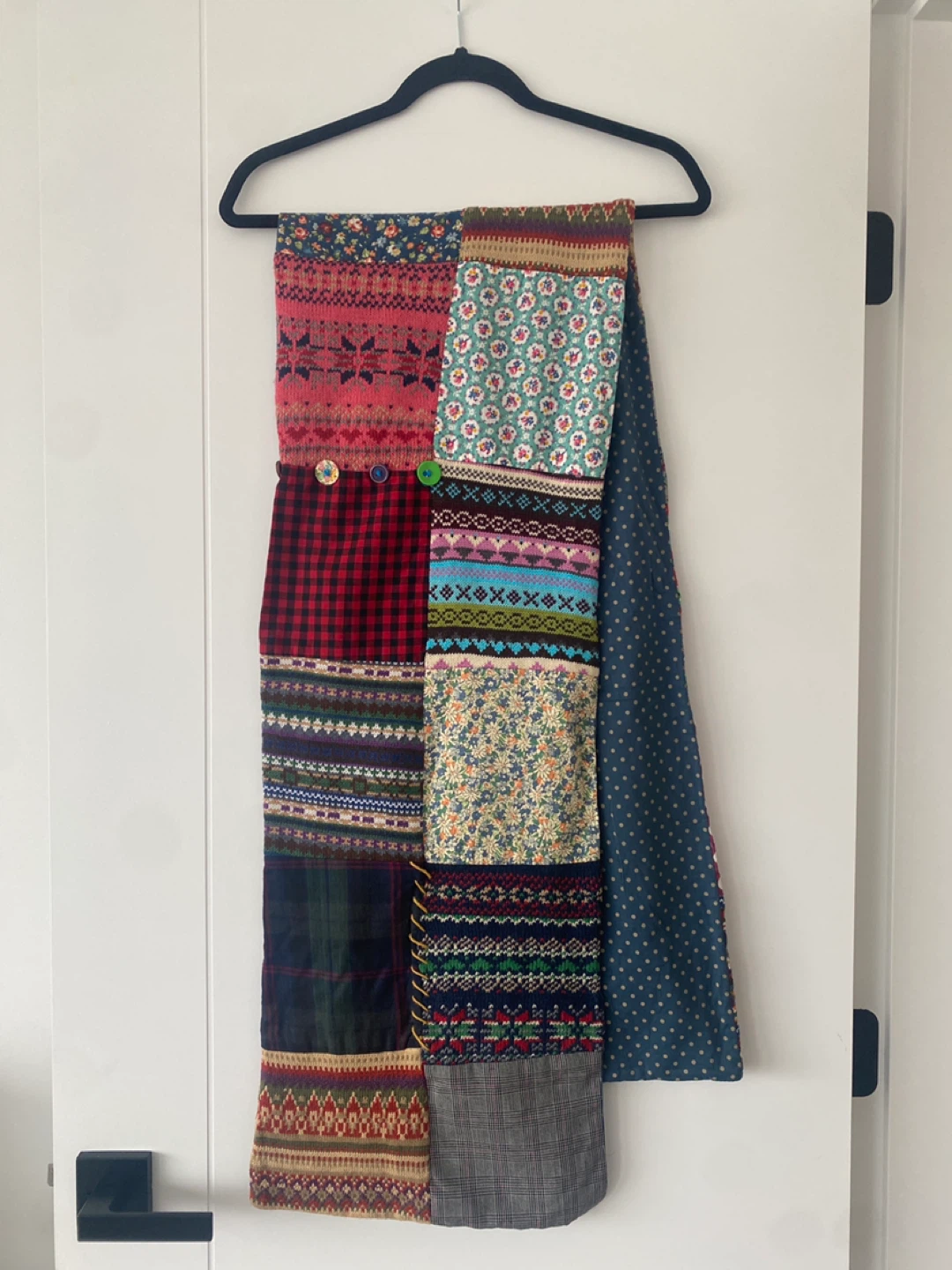 Handmade Patchwork Scarf with Buttons