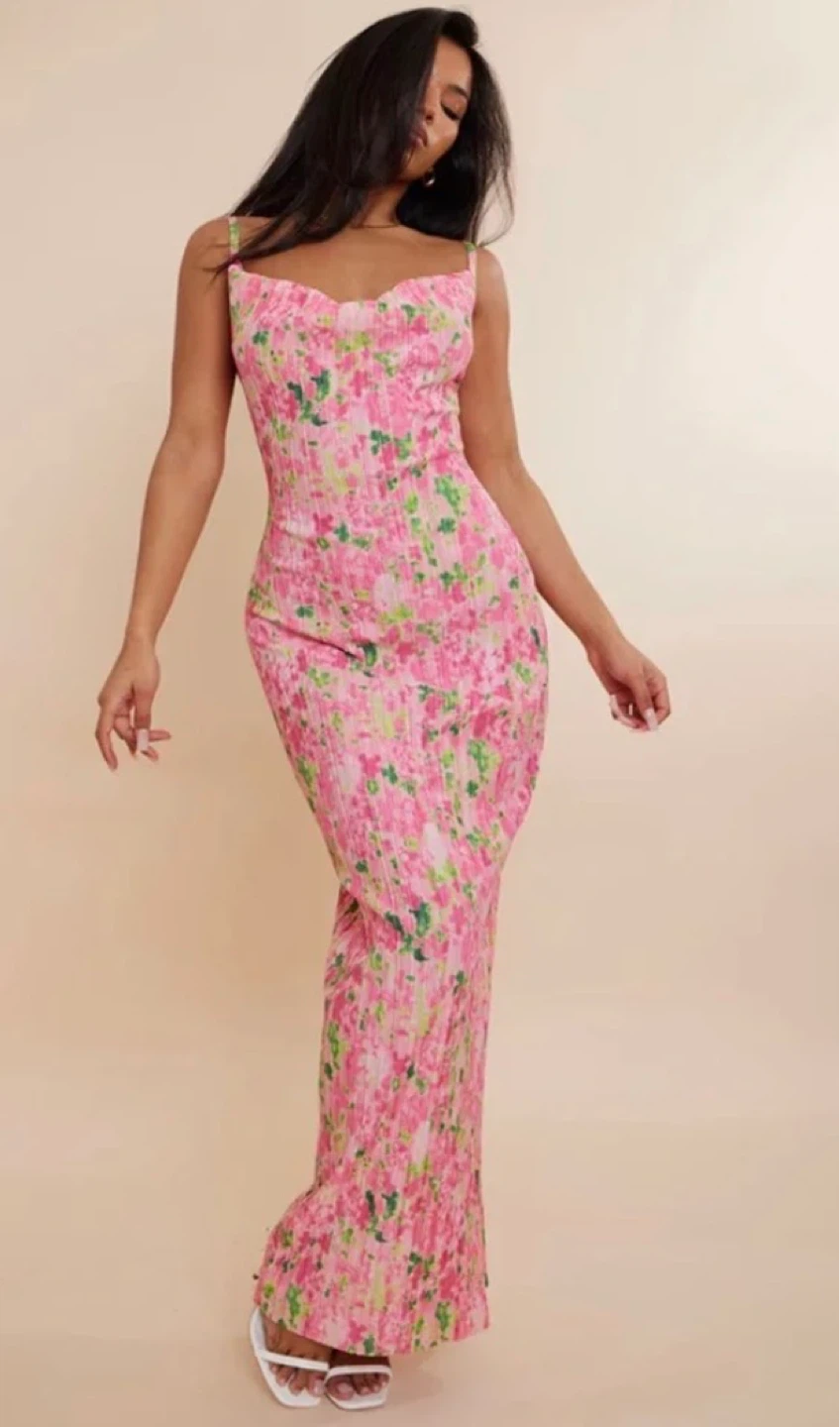 Pink floral body-con dress - Size M