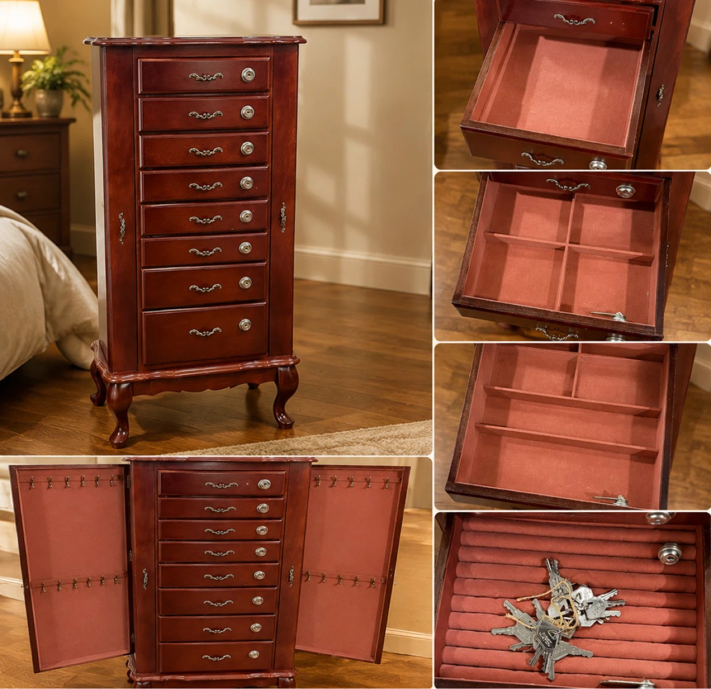 Cherry Wood Jewelry Armoire