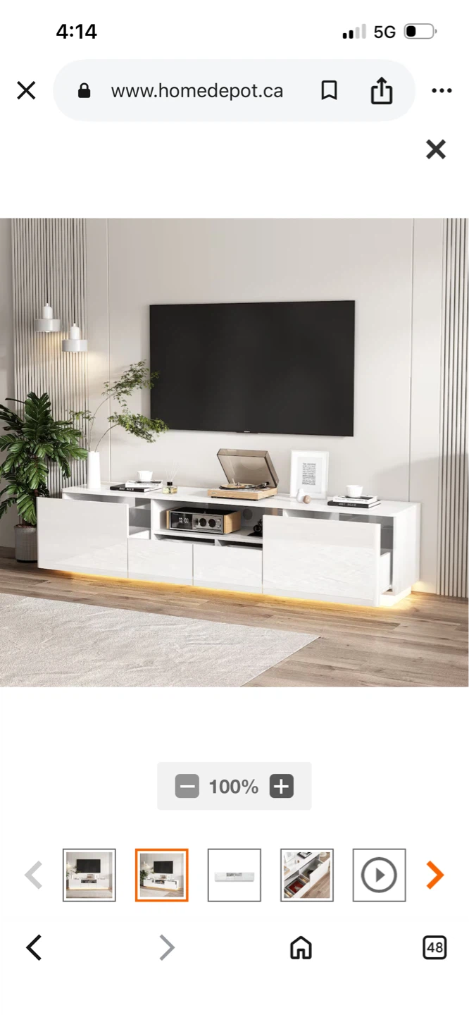 New White Glossy Entertainment Unit with LED Lights - photo 2