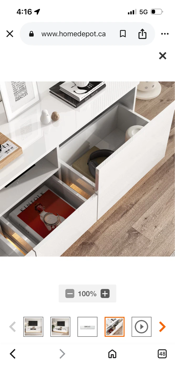 New White Glossy Entertainment Unit with LED Lights - photo 5