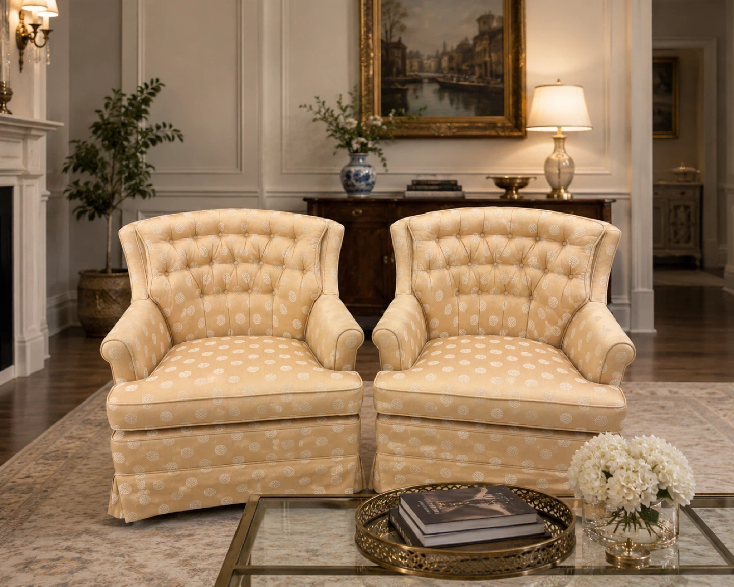 Pair of Yellow Upholstered Armchairs