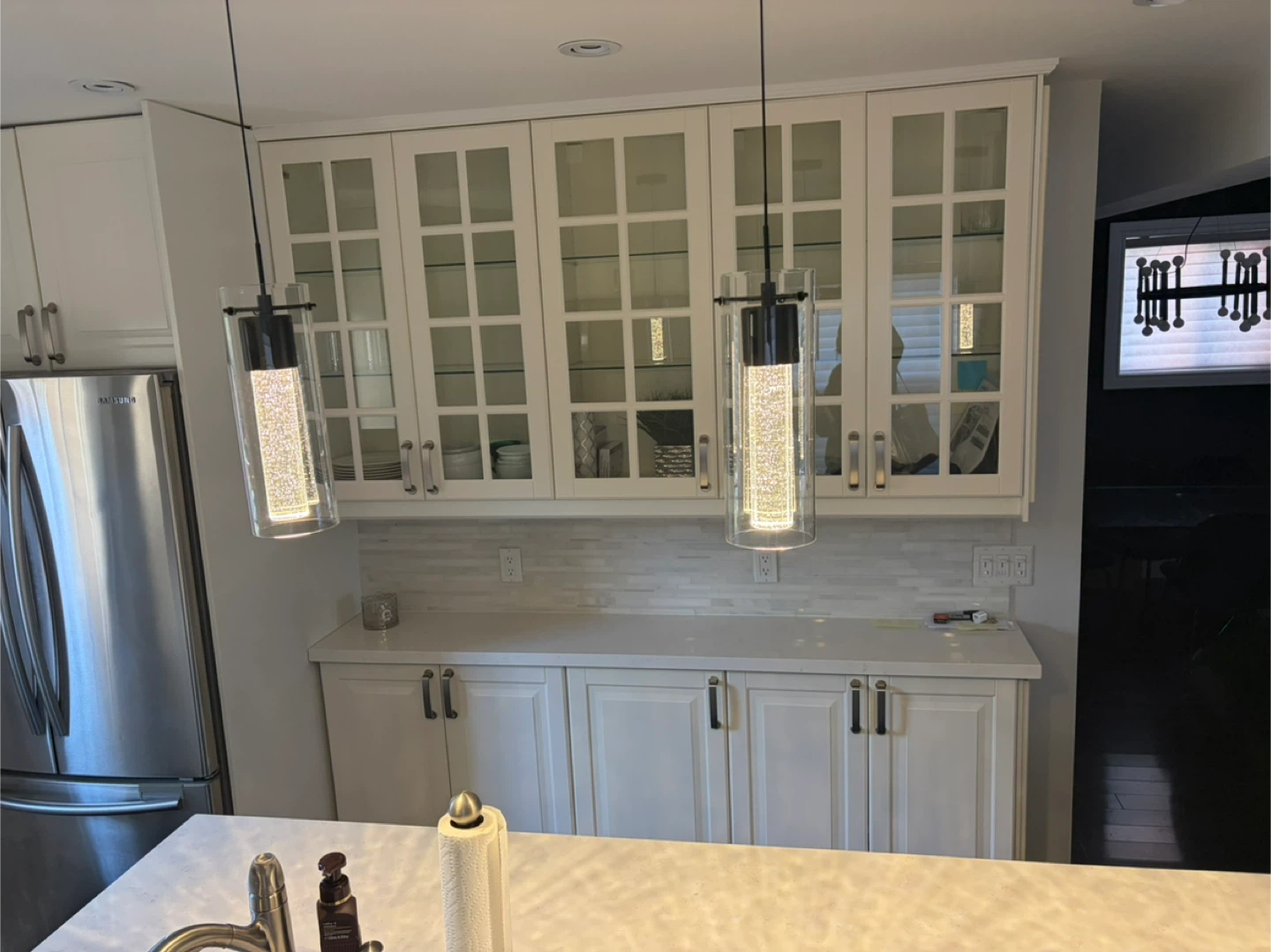 White Kitchen Island with Sink and Dishwasher
