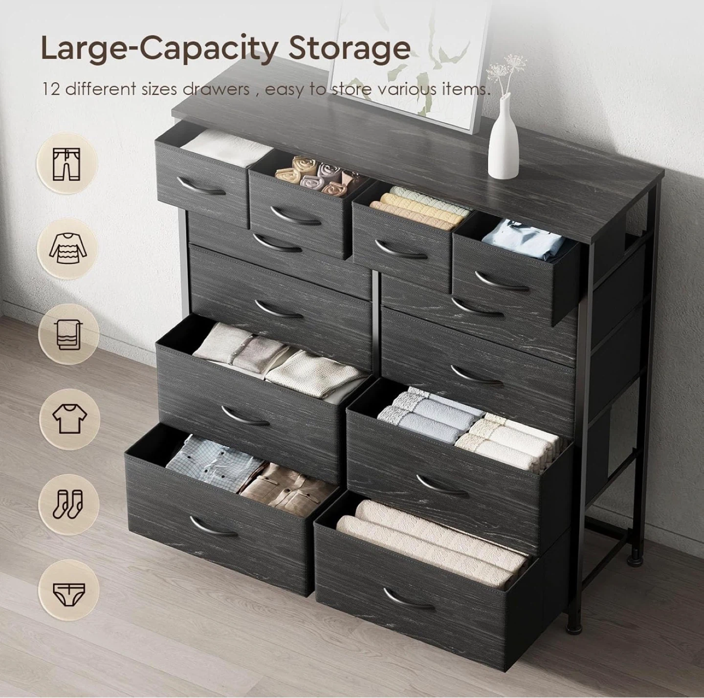 12-Drawer Dresser Storage Unit - Dark Grey - photo 4