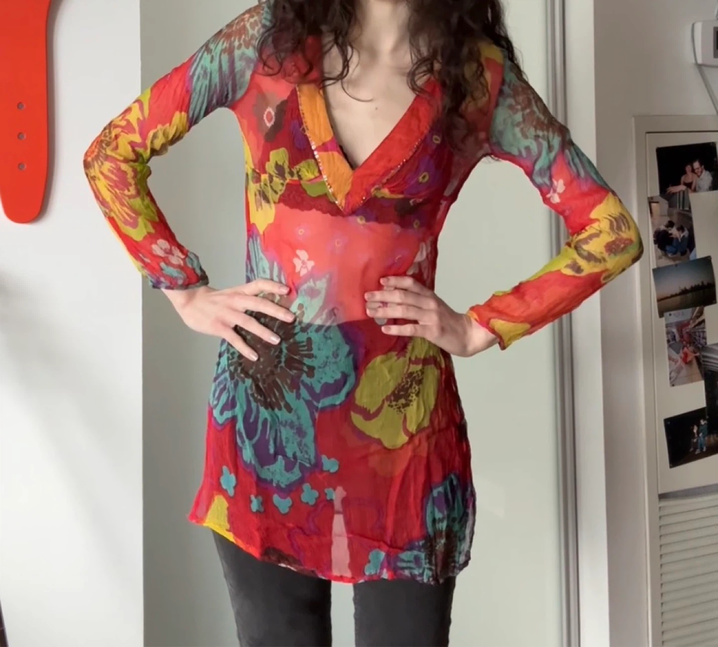 Vintage Sheer Long Sleeve Tunic Top | Size XS/S