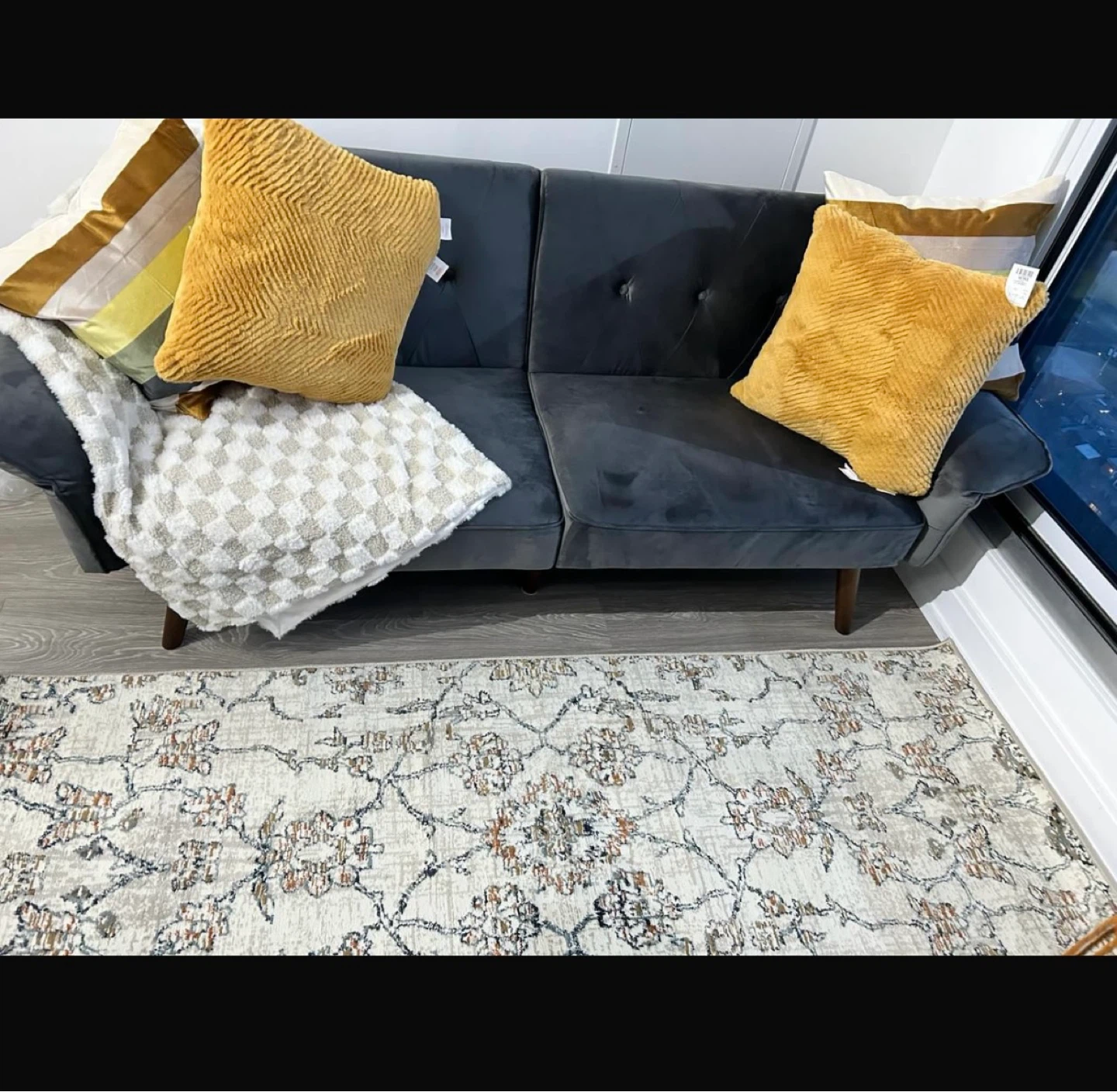 Grey Tufted Sofa with Wooden Legs - photo 2