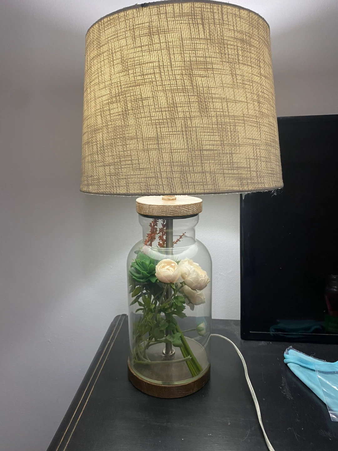 Terrarium Style Glass Jar Lamp - Floral & Succulent Decor