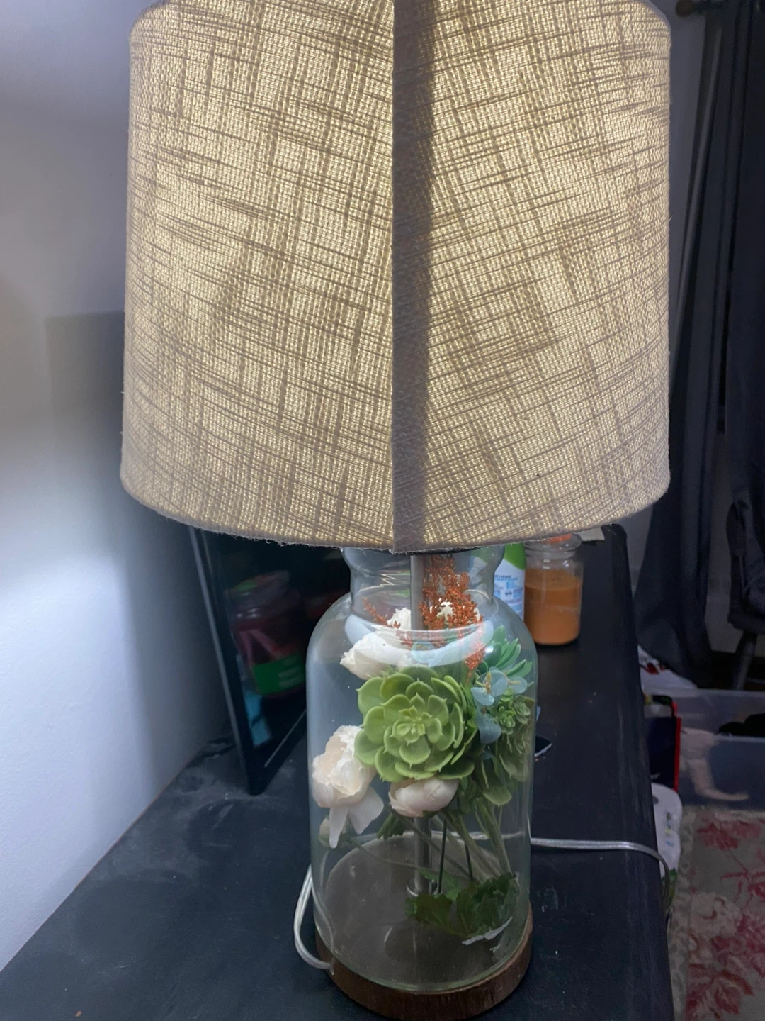 Terrarium Style Glass Jar Lamp - Floral & Succulent Decor - photo 3
