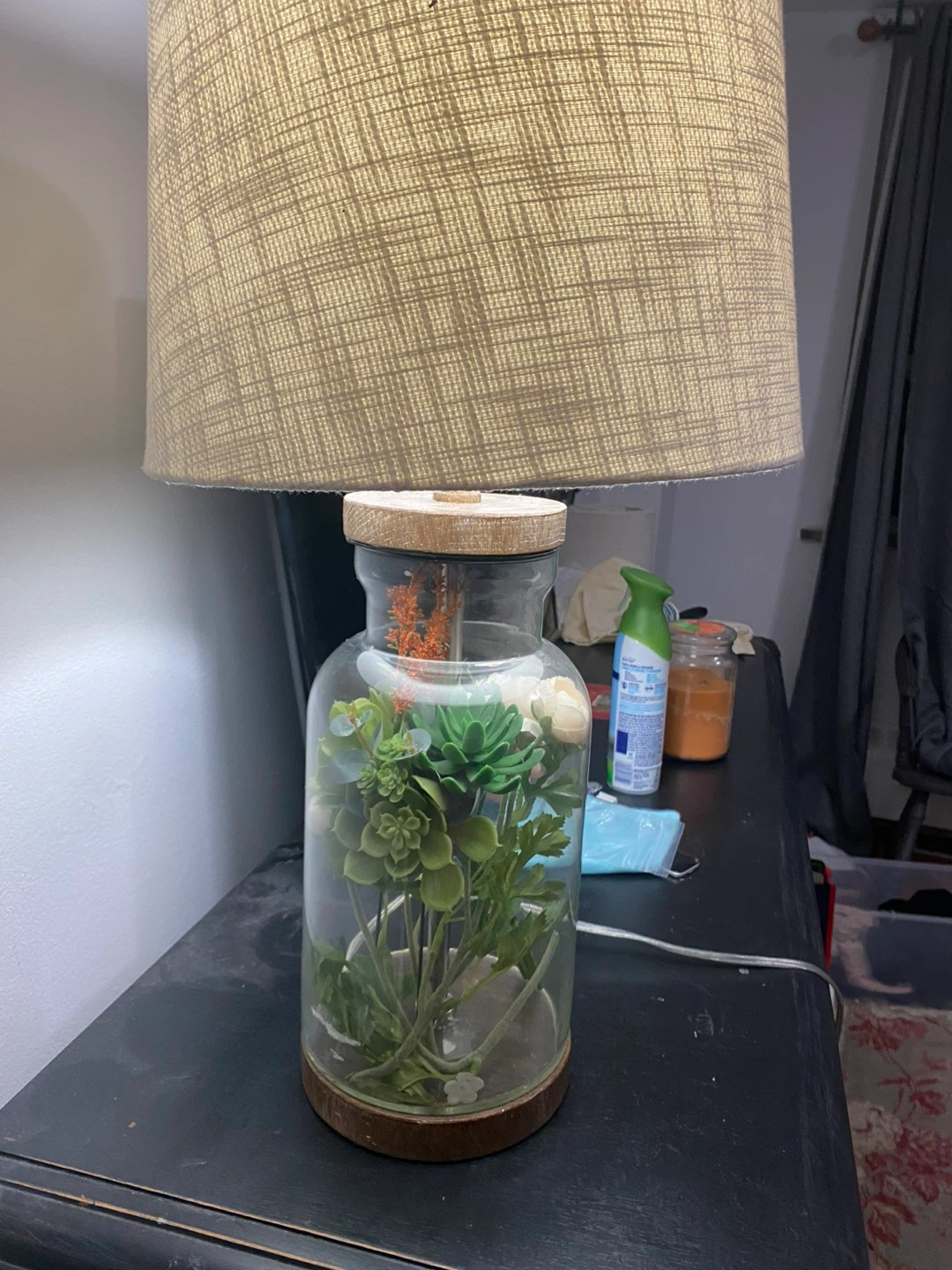 Terrarium Style Glass Jar Lamp - Floral & Succulent Decor - photo 2