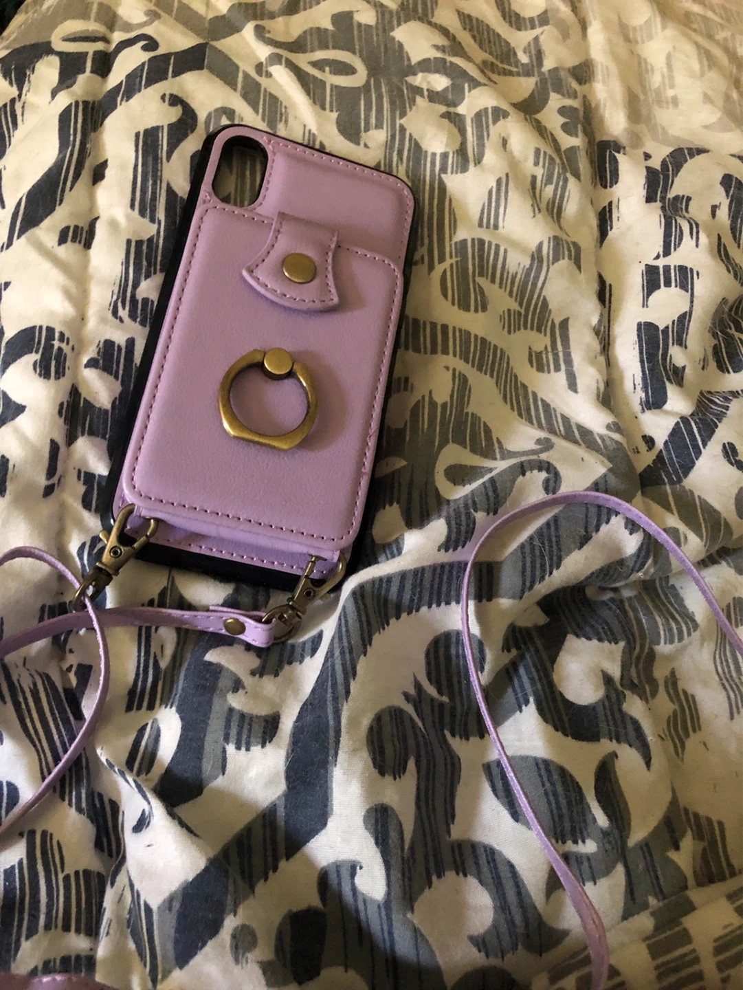 Purple Wallet Phone Case with Ring Holder and Strap