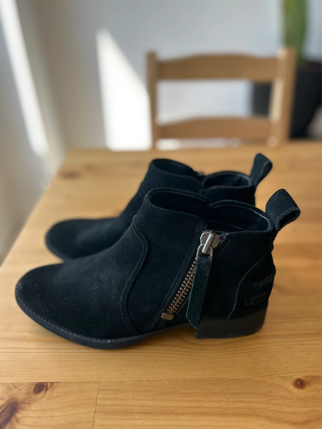 UGG Black Suede Ankle Boots with Side Zippers