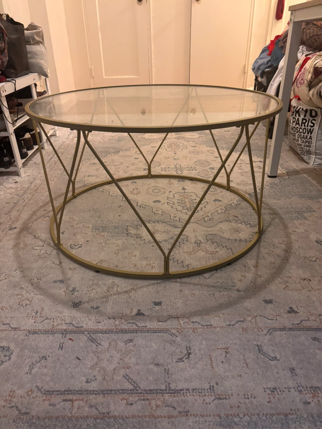 Round Coffee Table with Glass Top