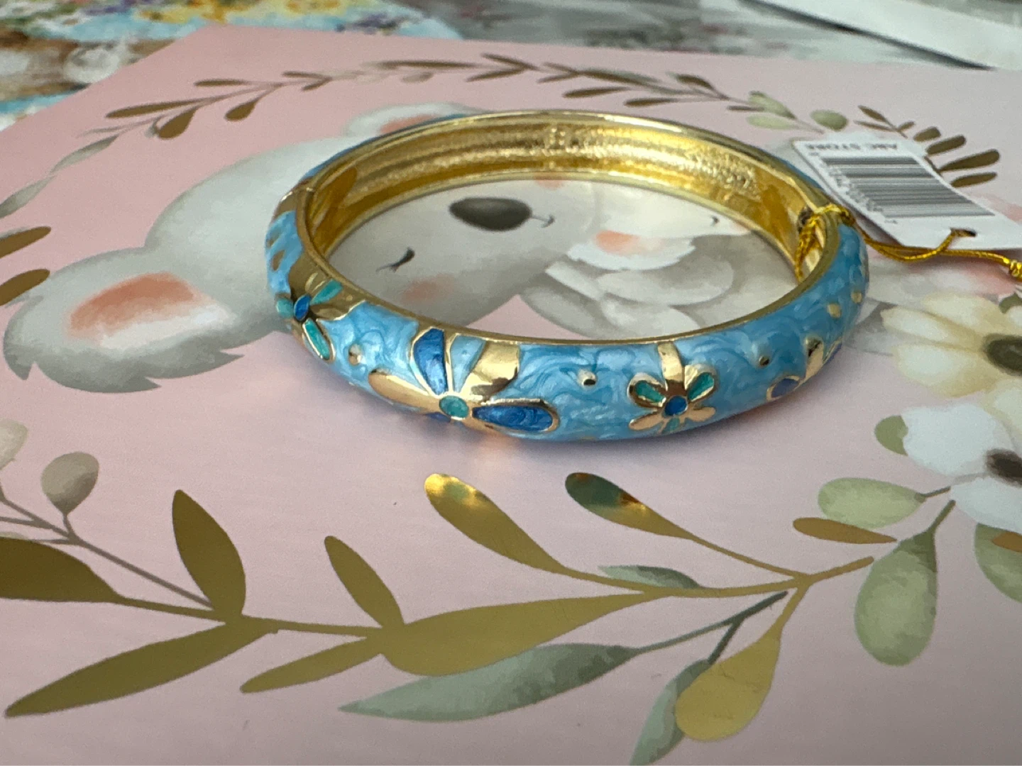 Set of 3 Enamel Floral Bracelets - Blue, Black, Gold - photo 4
