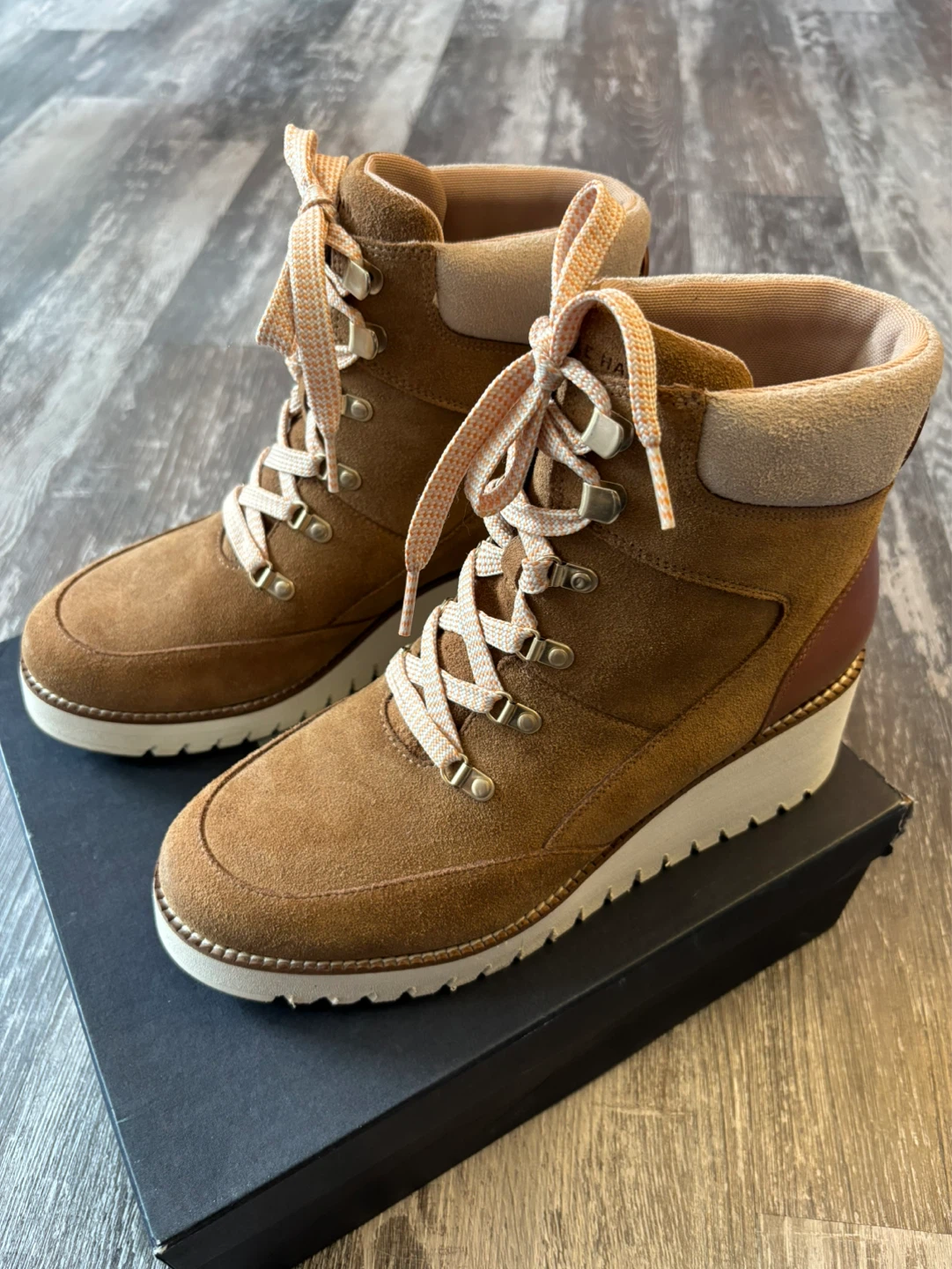 Cole Haan Tan Suede Lace-Up Ankle Boots