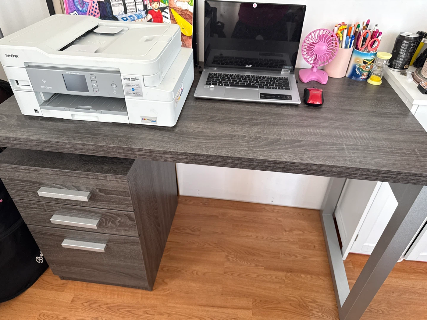 Grey Laminate Desk with Drawer Unit