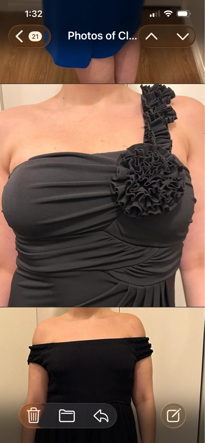 Women's Black One-Shoulder Maxi Dress with Floral Detail - photo 2