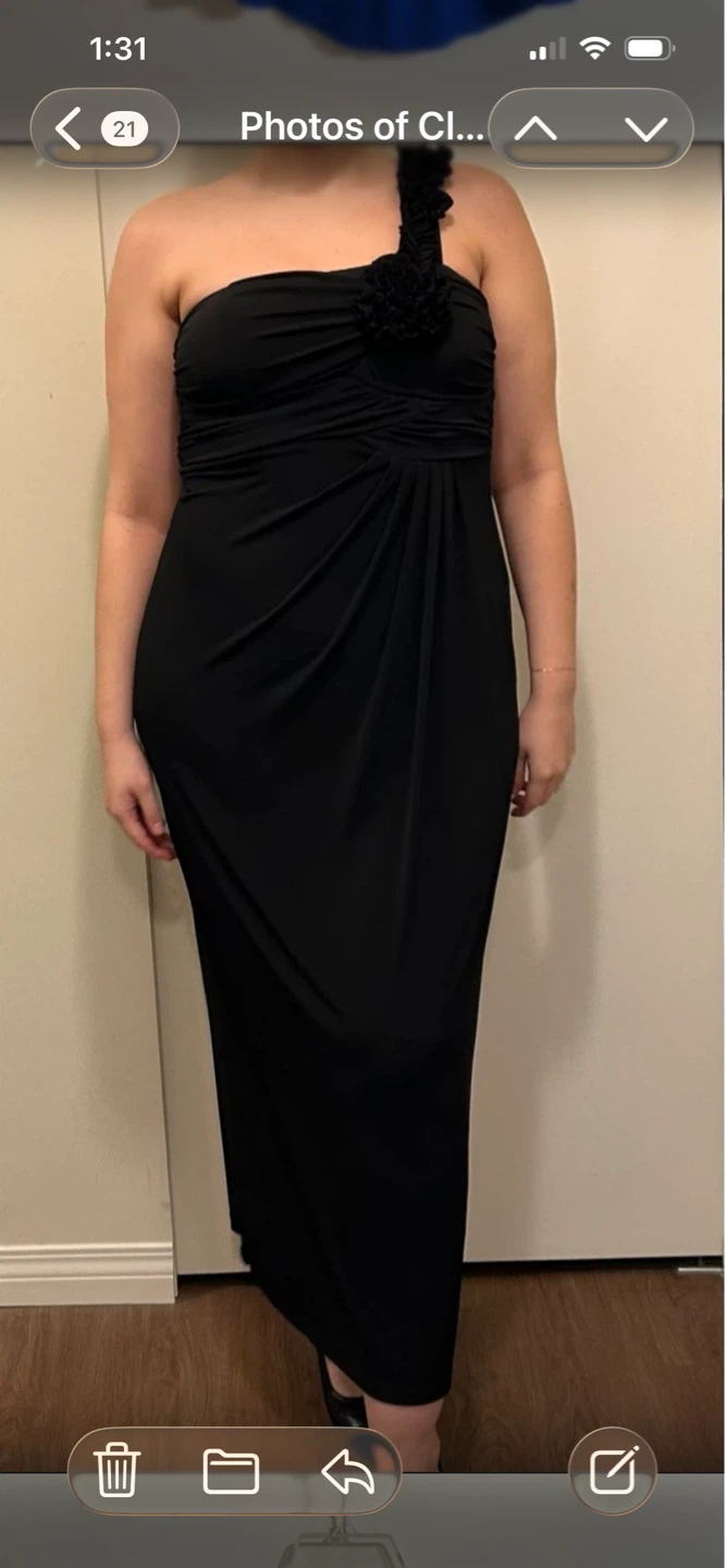 Women's Black One-Shoulder Maxi Dress with Floral Detail