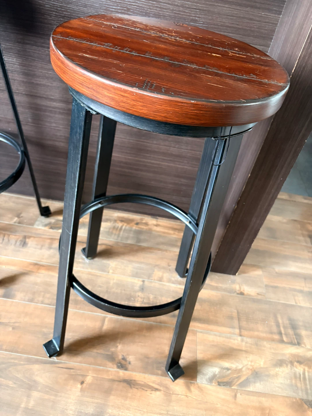 Rustic Wood and Metal Bar Stool and table - photo 2