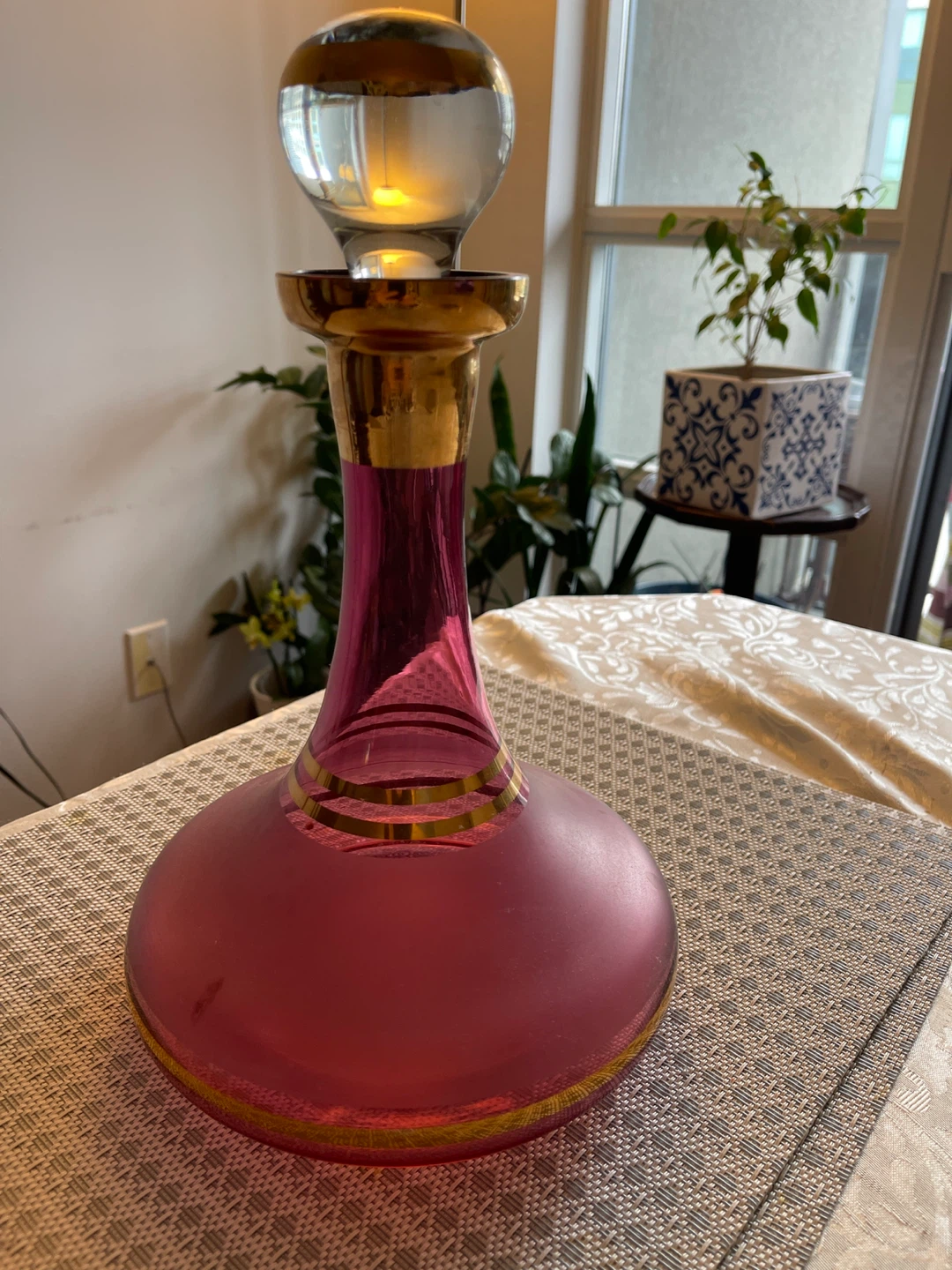 Pink Glass Decanter with Gold Trim - photo 2