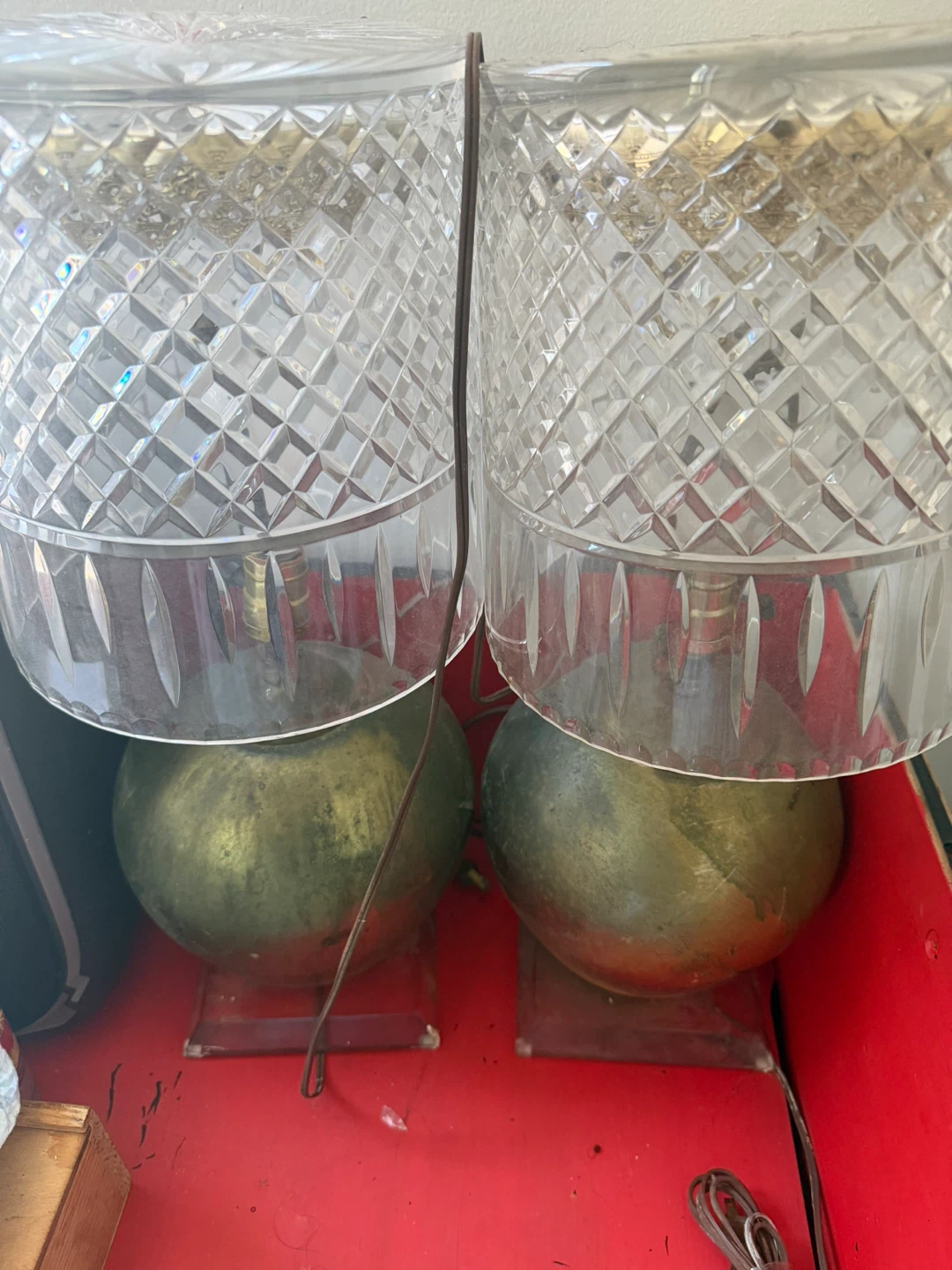 Pair of Crystal Lamps with Green Bases Leviton