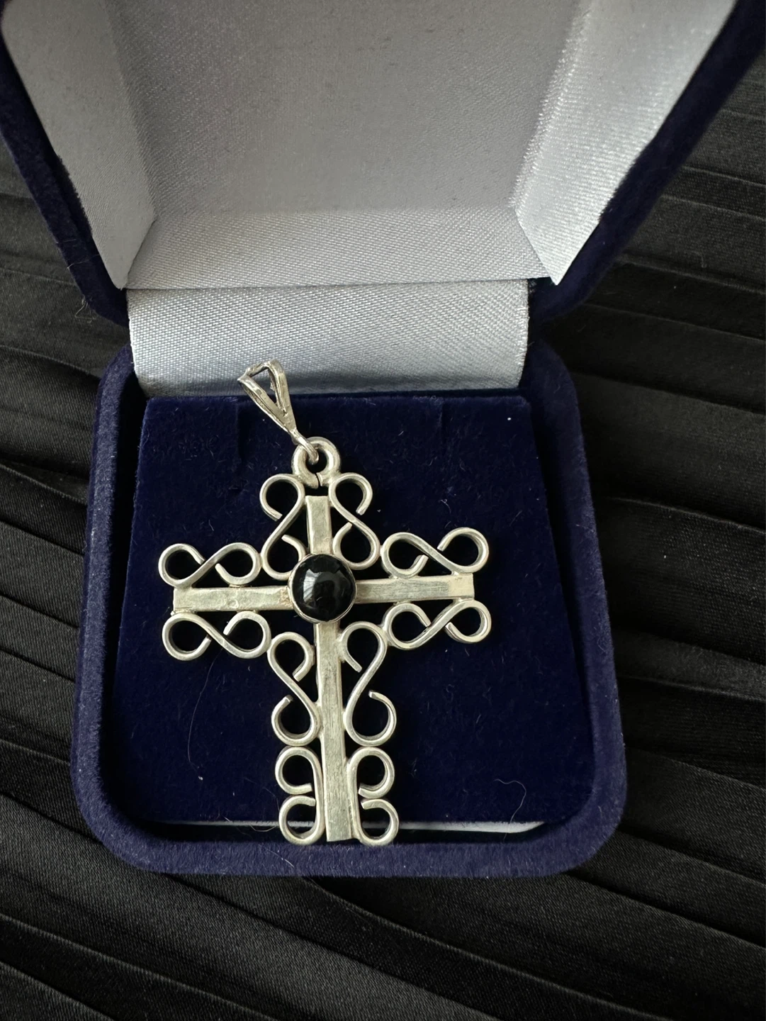 Sterling Silver Onyx Cross Pendant