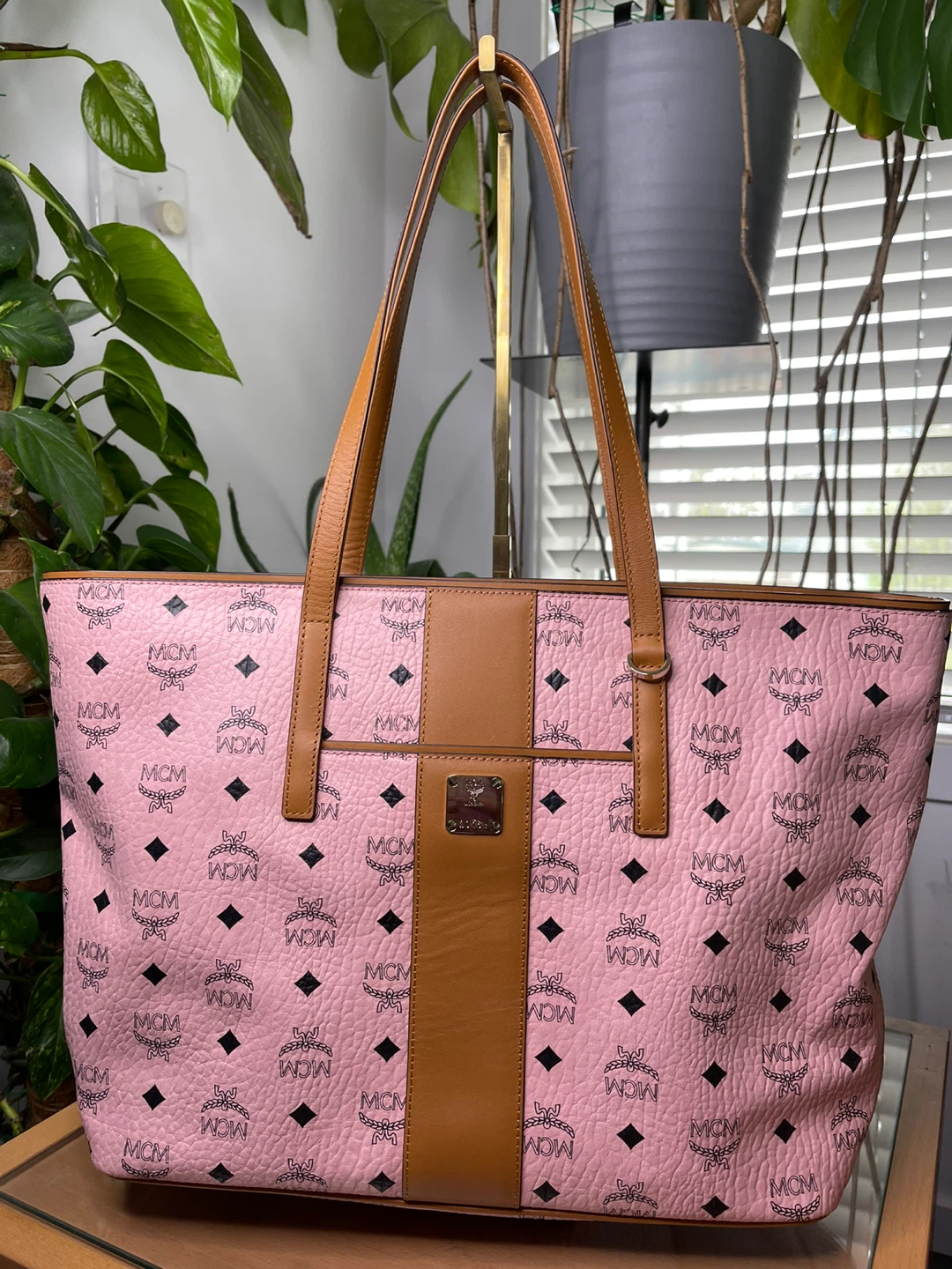 MCM Pink Monogram Tote Bag