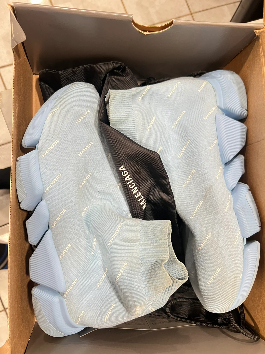 Balenciaga Light Blue All-Over Logo Speed Sneakers