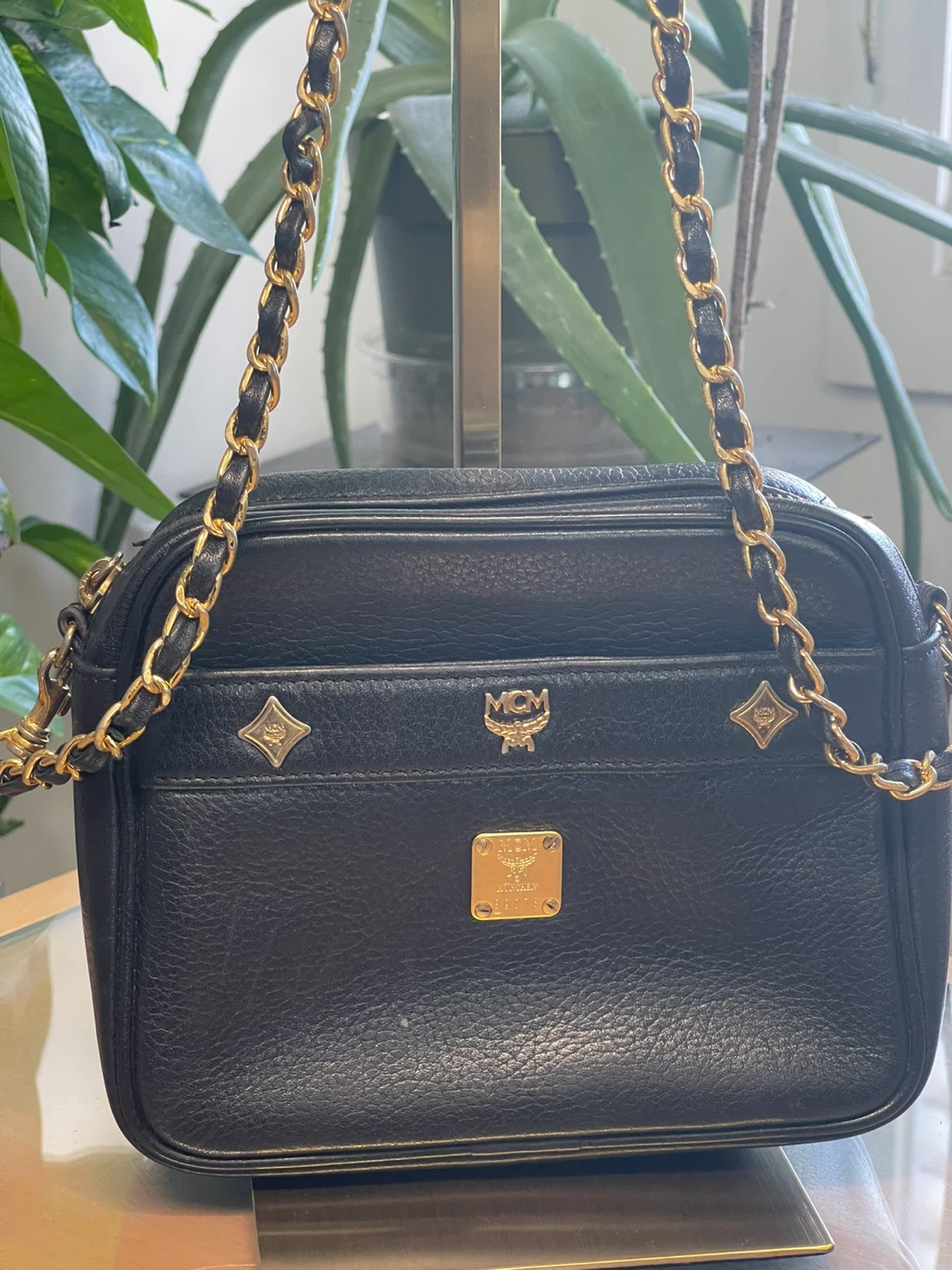 MCM Black Leather Crossbody Bag with Gold Chain Strap - photo 2