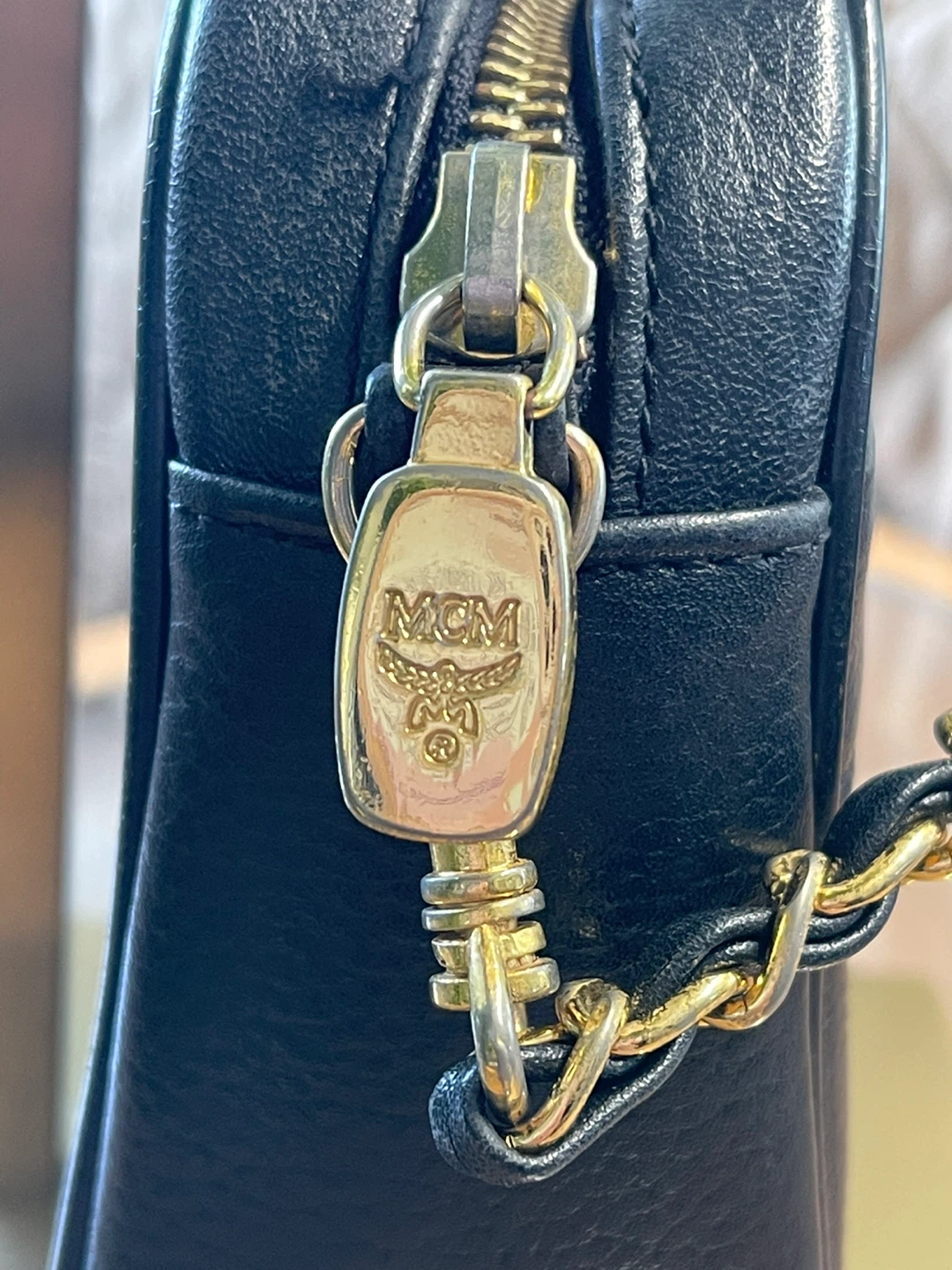 MCM Black Leather Crossbody Bag with Gold Chain Strap - photo 4