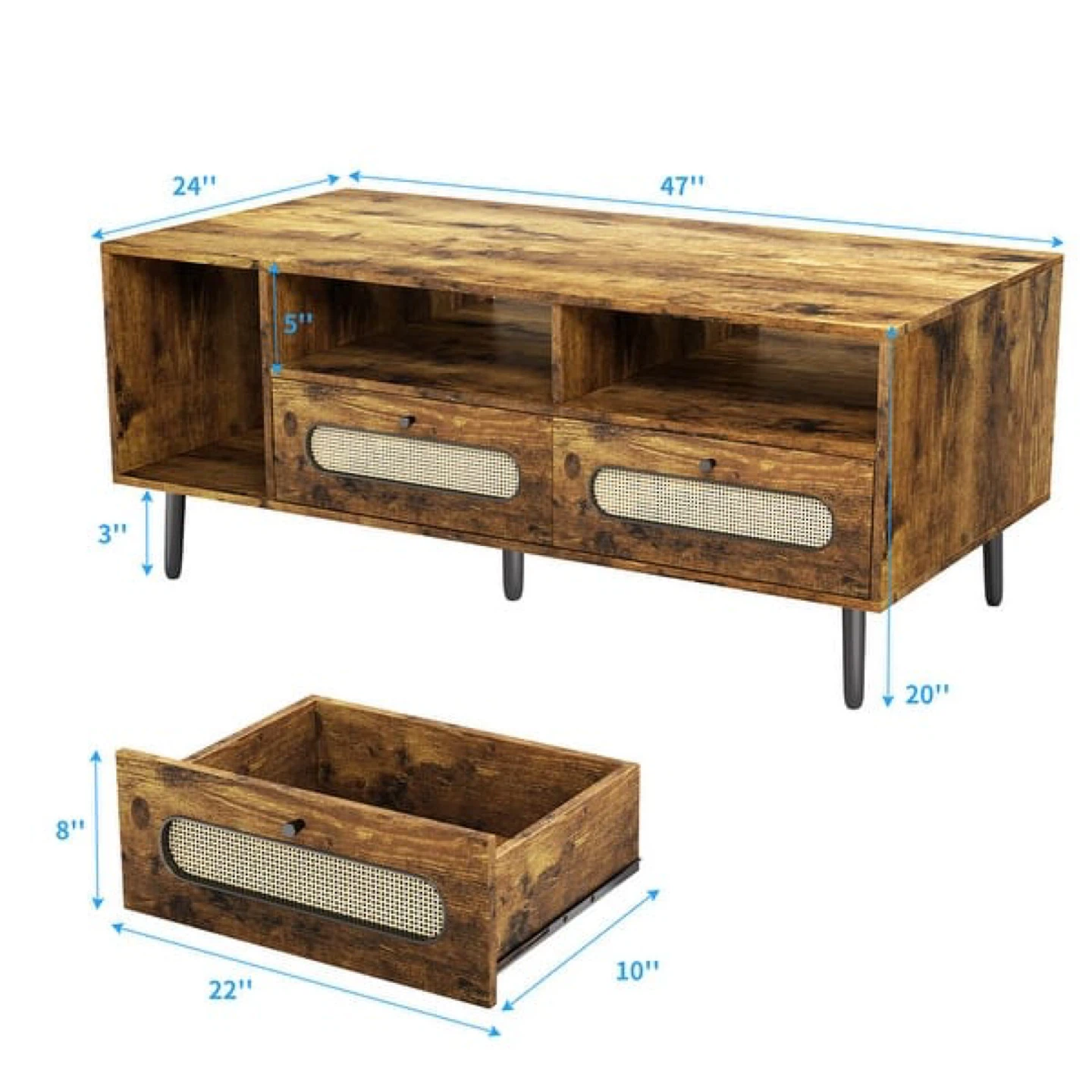 Mixoy Coffee Table with 3 Open Shelves and 2 Storage Cabinets - photo 2