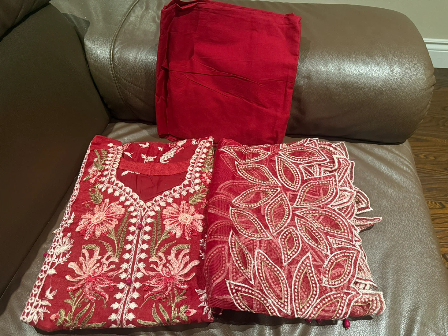 Embroidered Red Salwar Kameez 3 Piece Outfit - photo 3