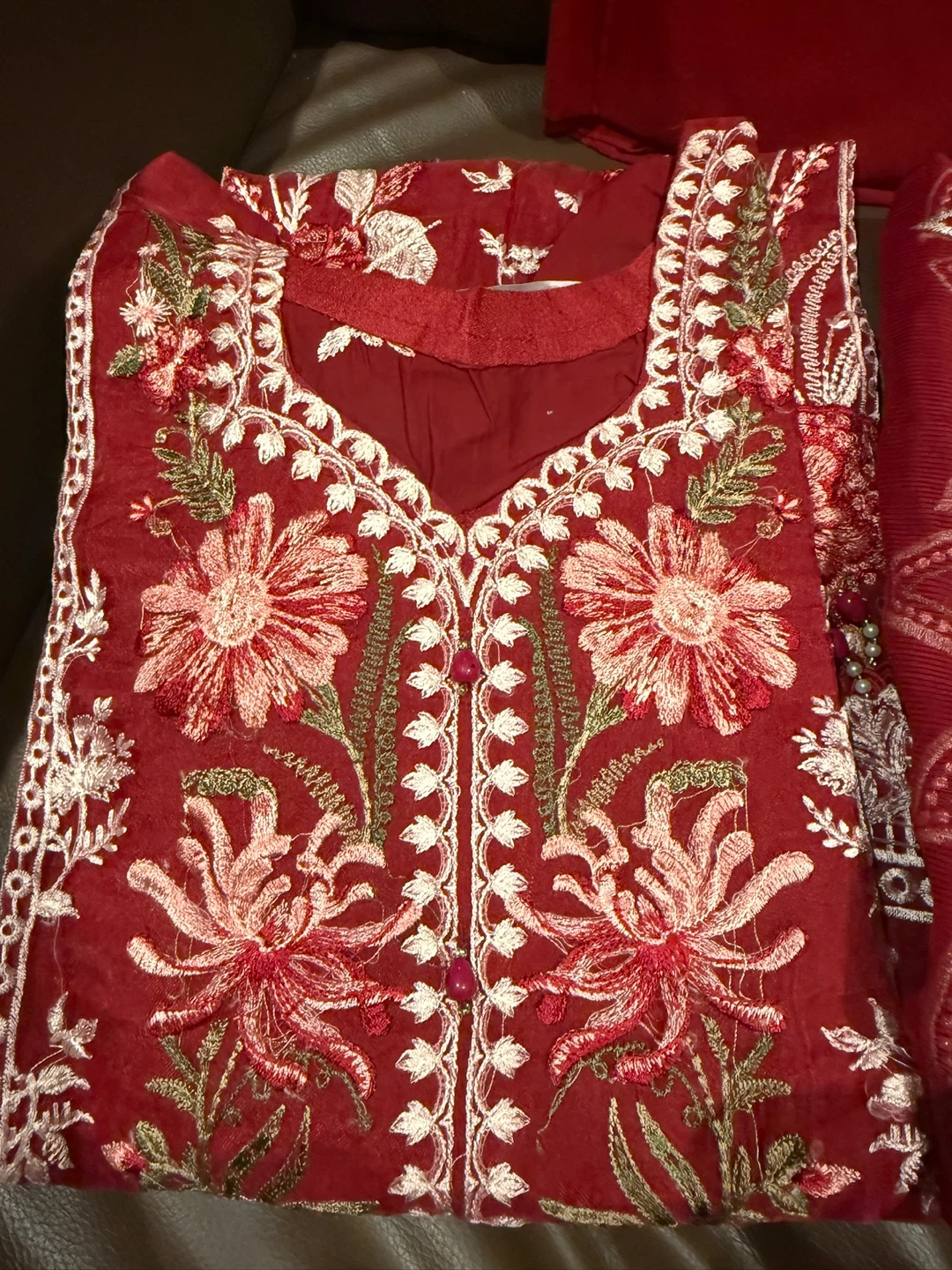 Embroidered Red Salwar Kameez 3 Piece Outfit - photo 4