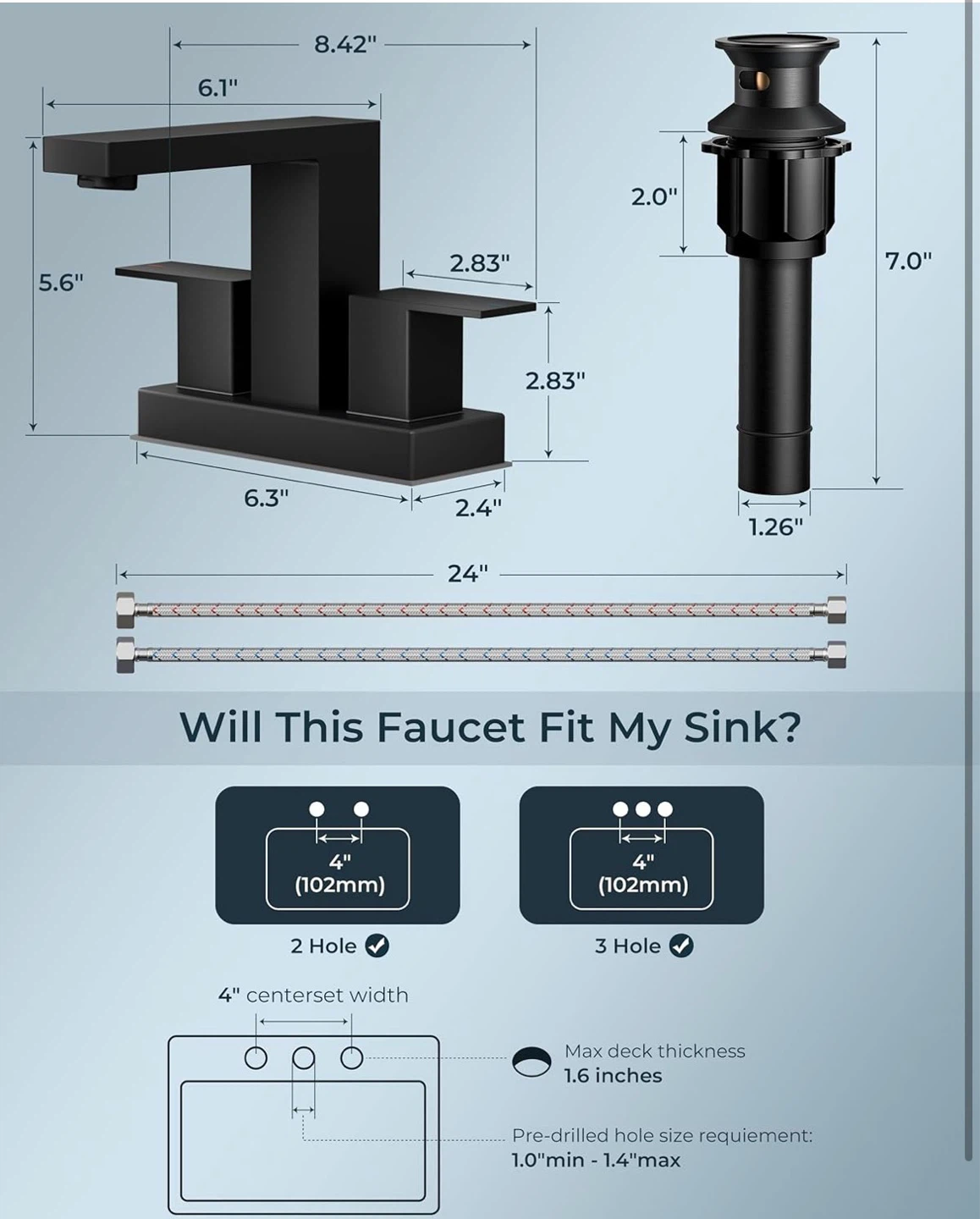 Matte Black Widespread Bathroom Faucet with Drain Assembly - photo 2