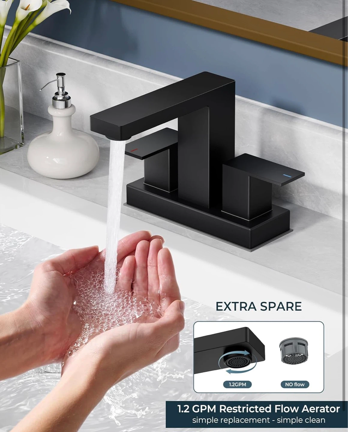 Matte Black Widespread Bathroom Faucet with Drain Assembly - photo 3