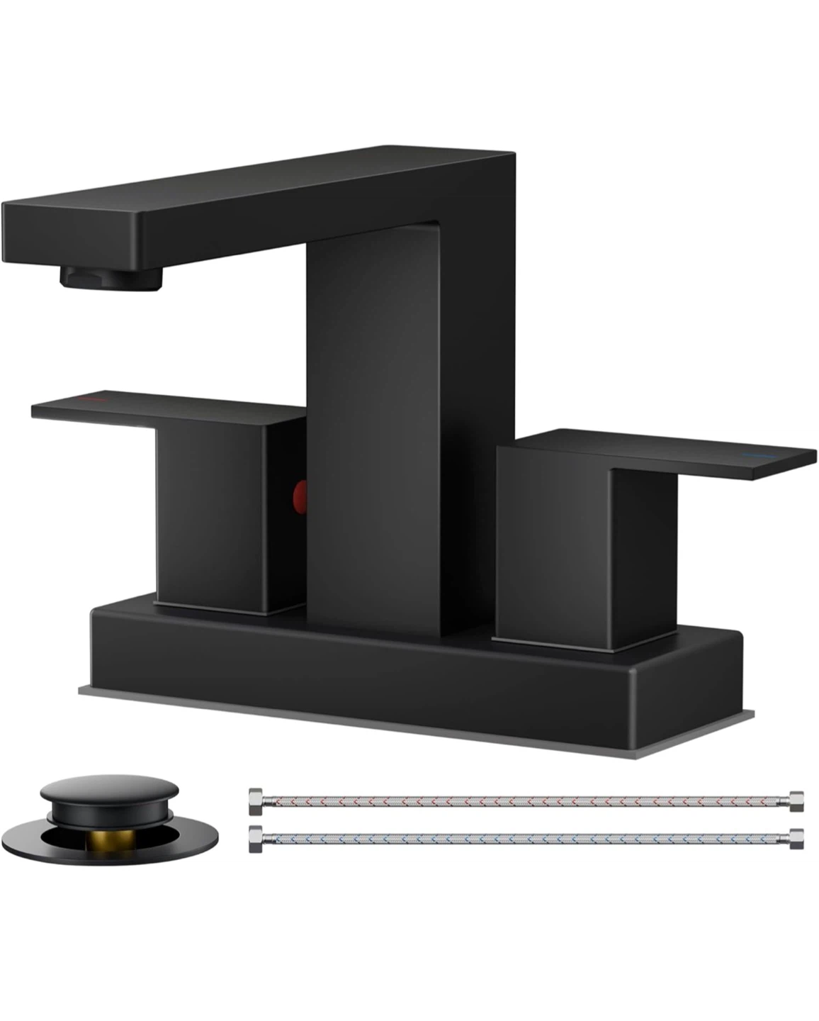 Matte Black Widespread Bathroom Faucet with Drain Assembly