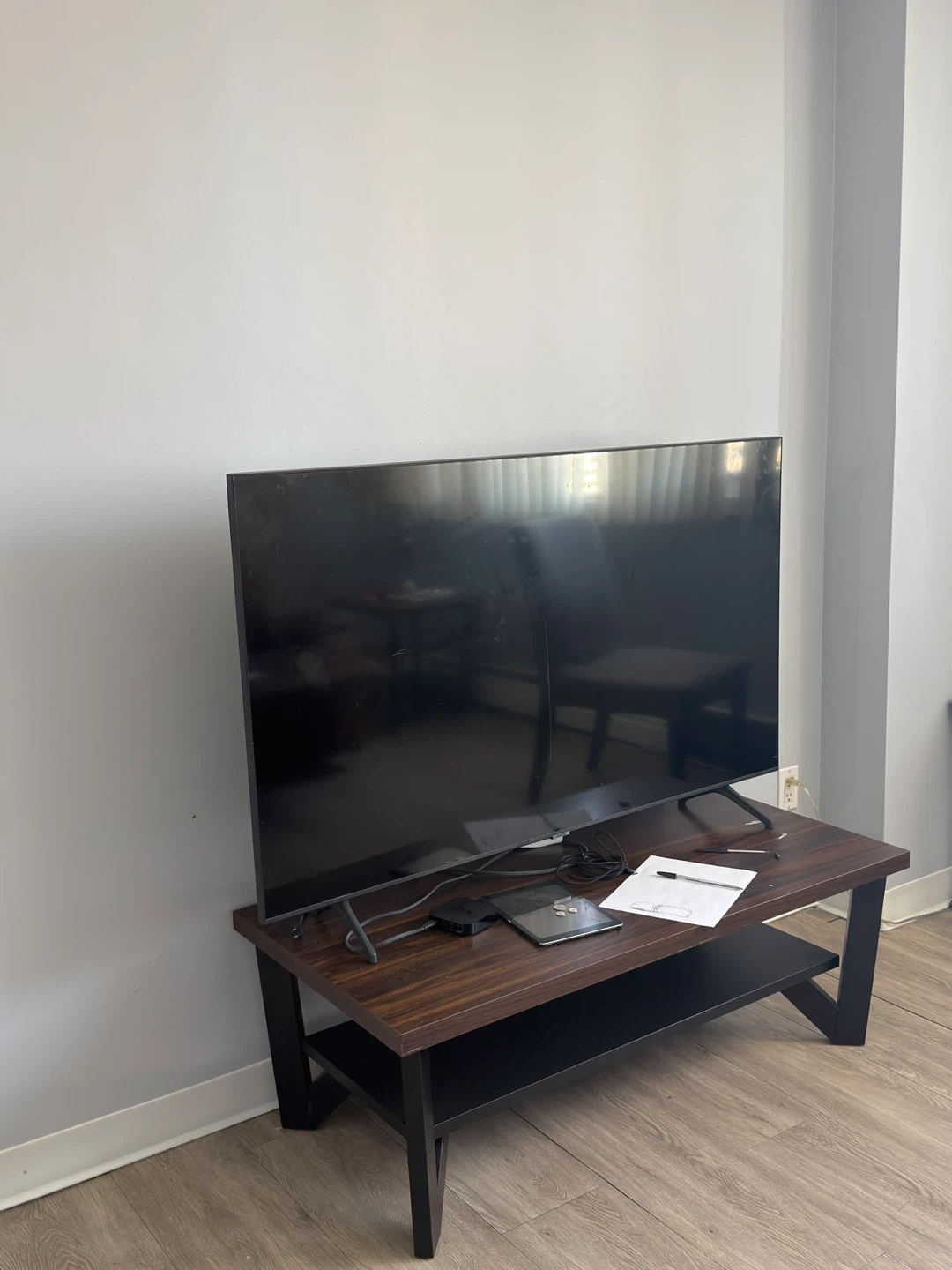 Black TV Stand with Storage Shelf Plus TV